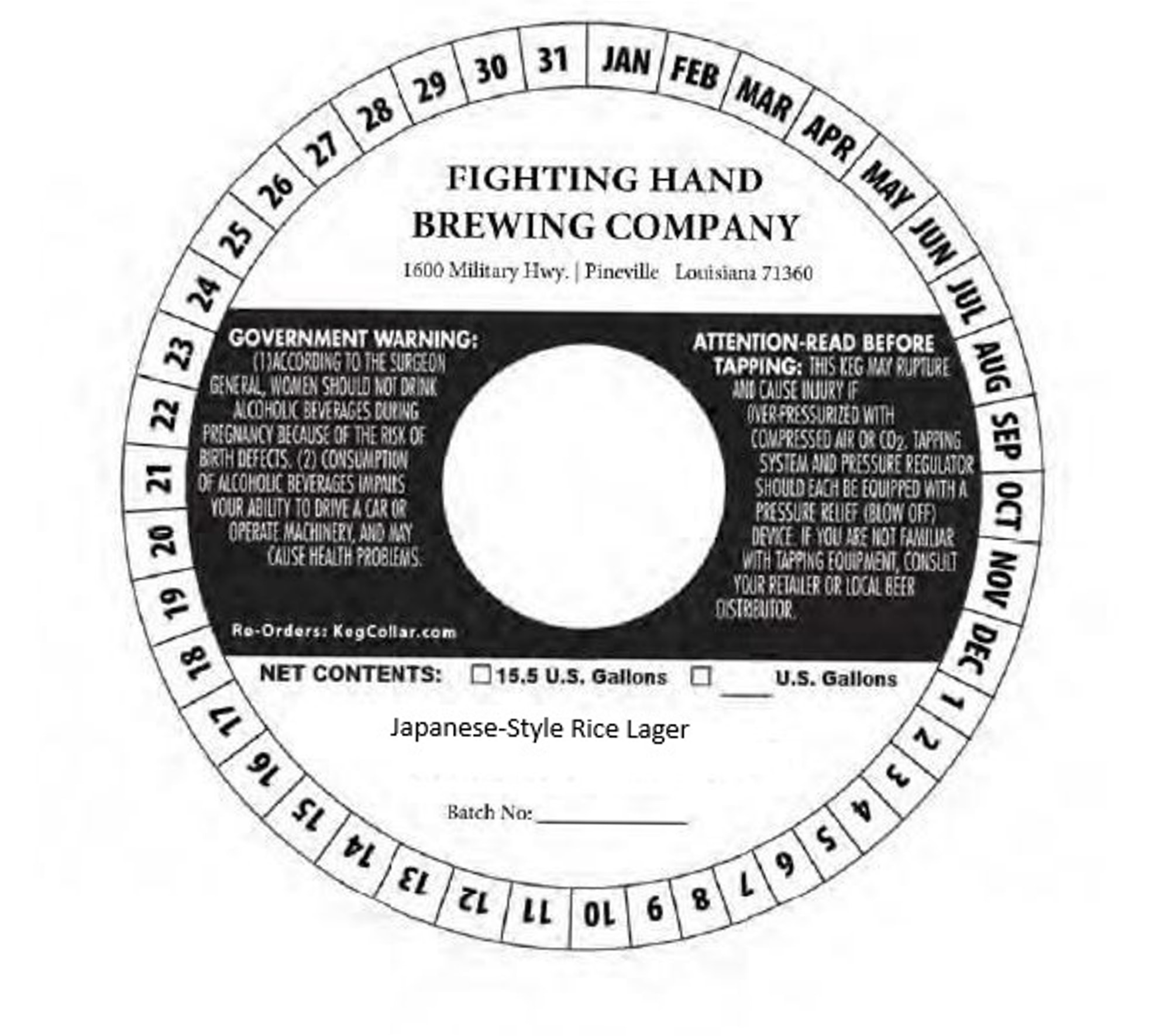 Japanese-Style Rice Lager by Fighting Hand Brewing Company - beer label