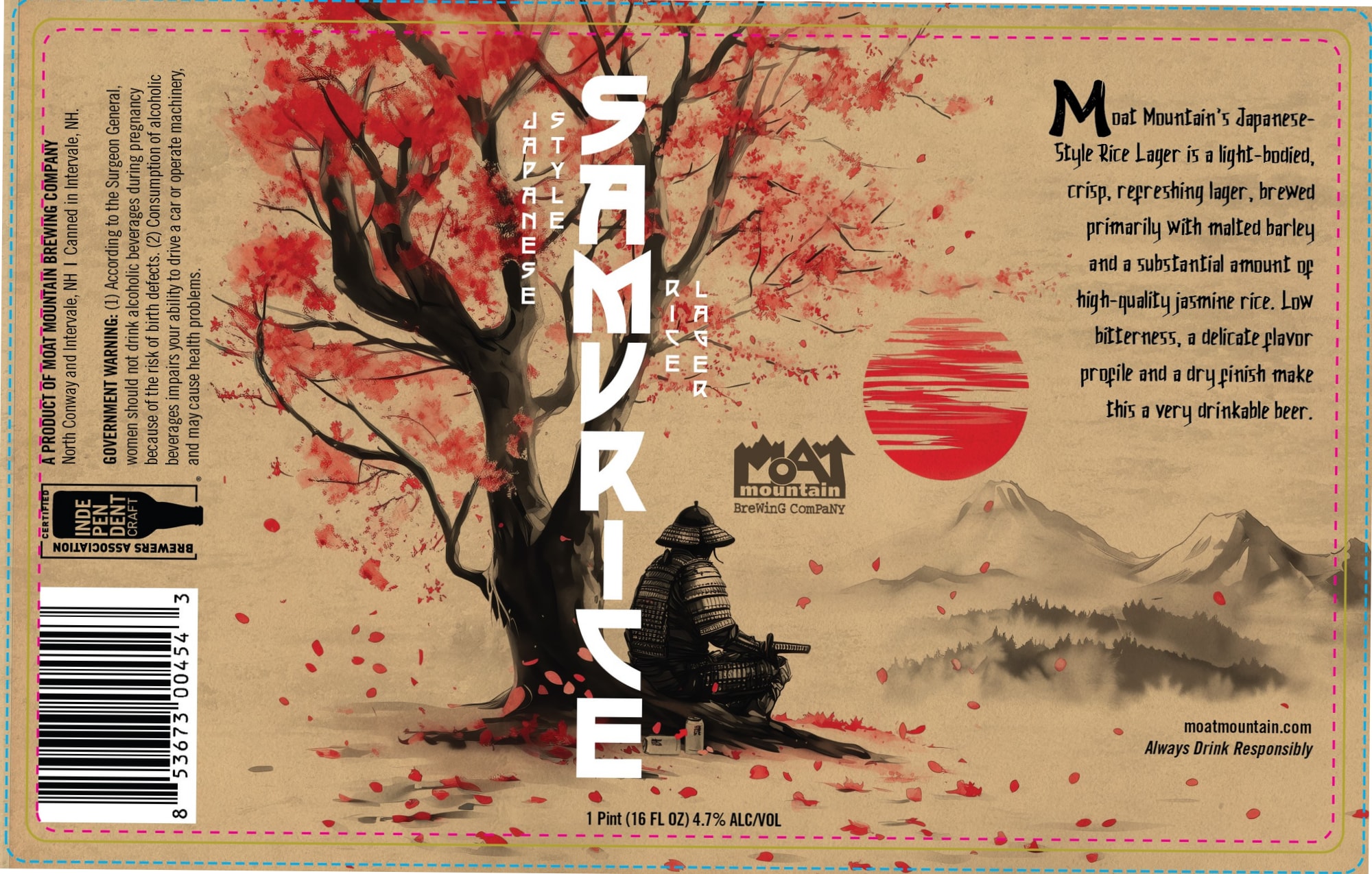 Japanese-Style Rice Lager by Moat Mountain Brewing Company - beer label