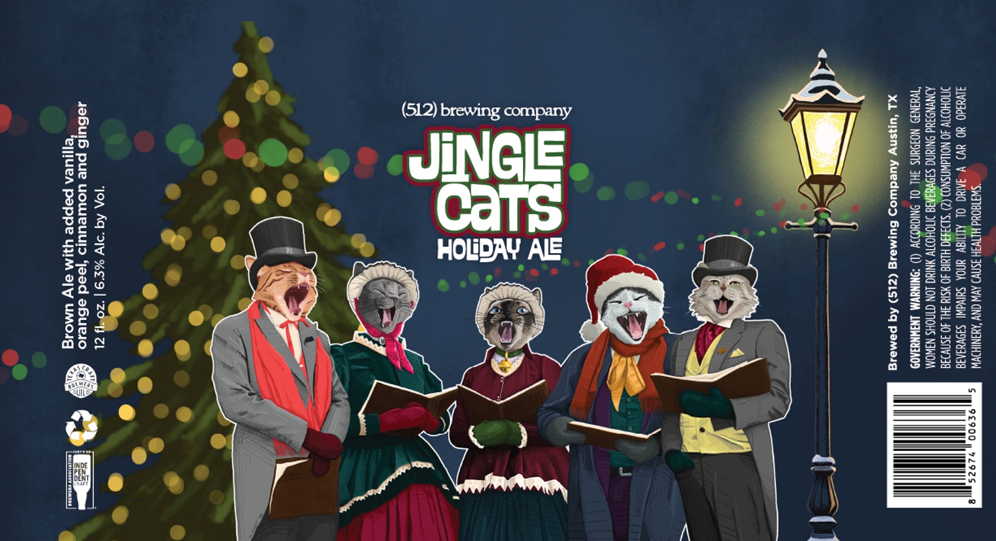 Jingle Cats Holiday Ale by (512) Brewing Company - beer label