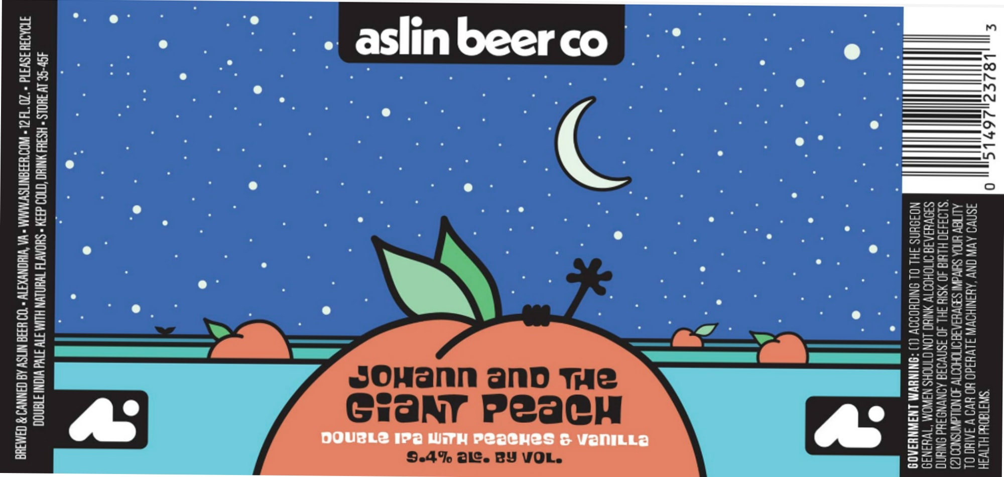 Johann and the Giant Peach by Aslin Beer Co. - beer label