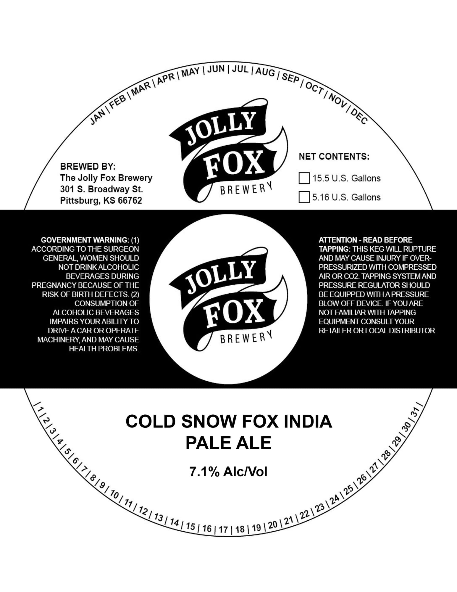 Cold Snow Fox India Pale Ale by The Jolly Fox Brewery - beer label