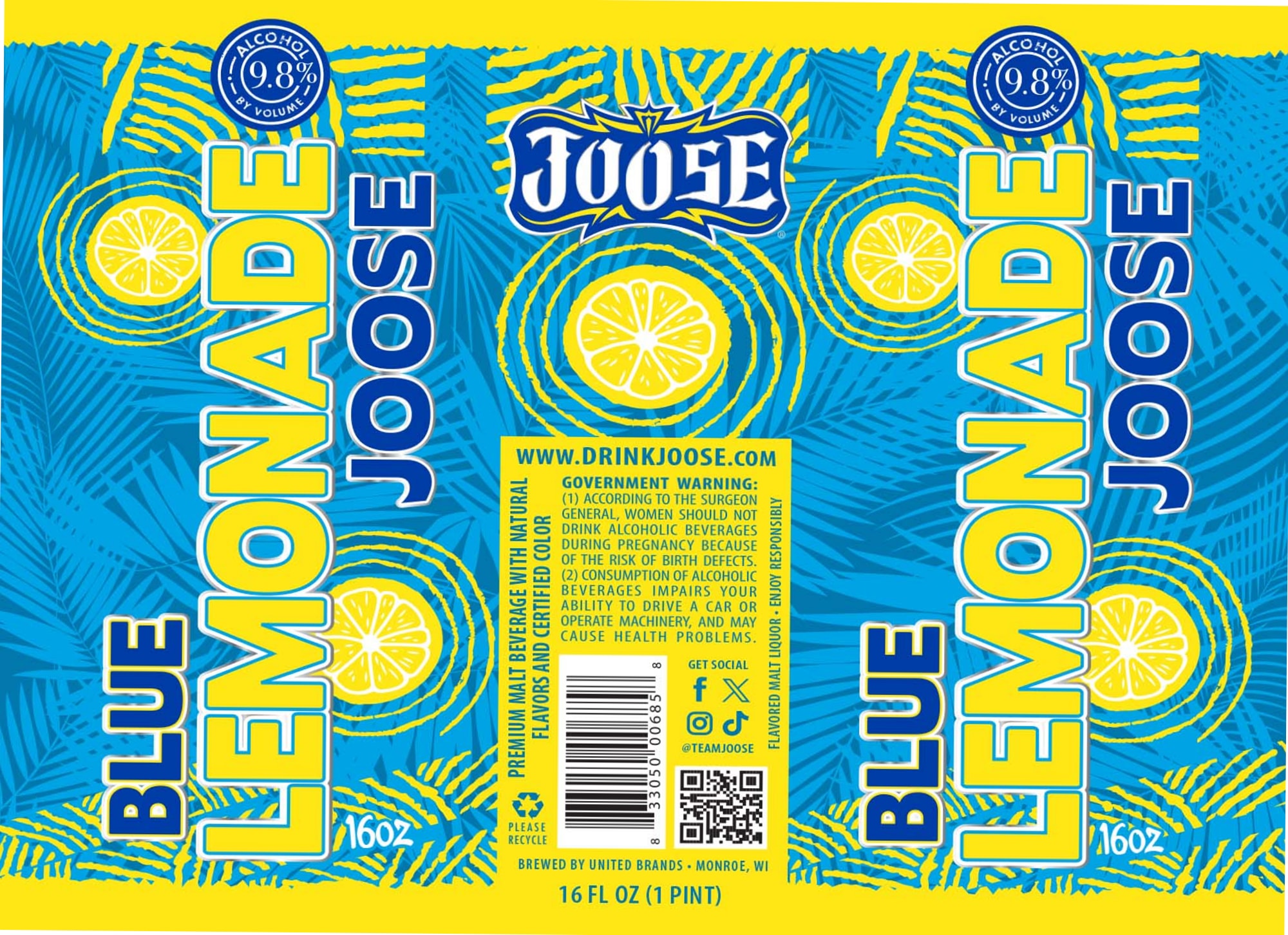 Joose Blue Raspberry Lemonade by United Brands - beer label