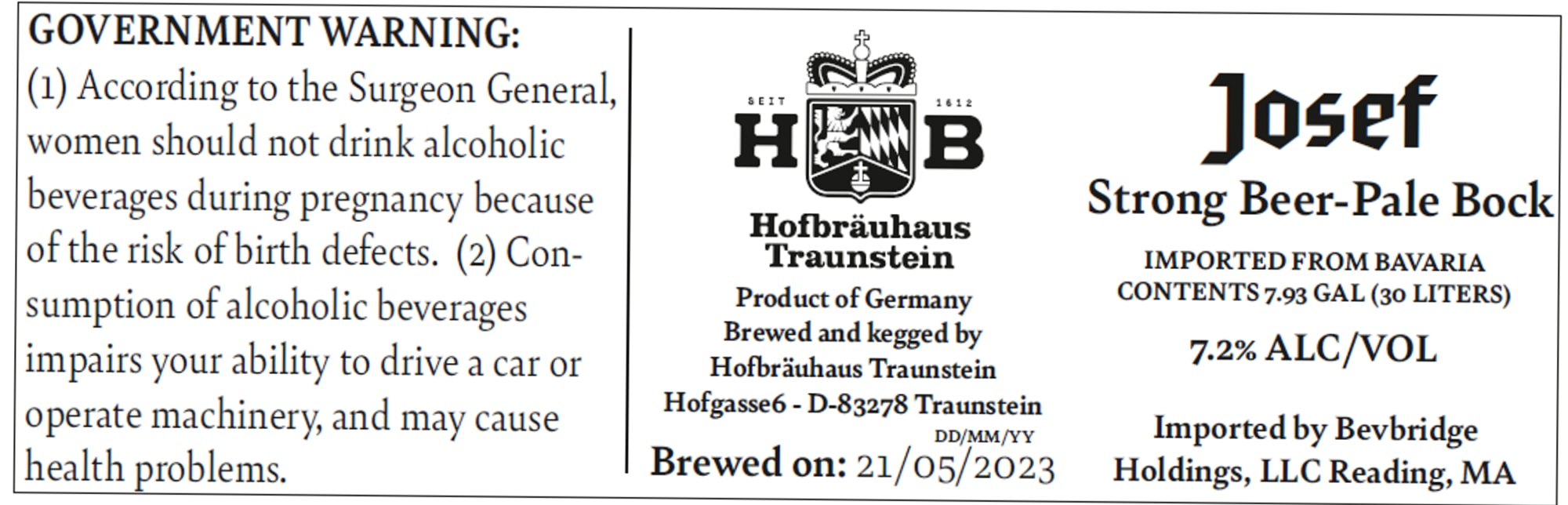Josef by Hofbräuhaus Traunstein - beer label