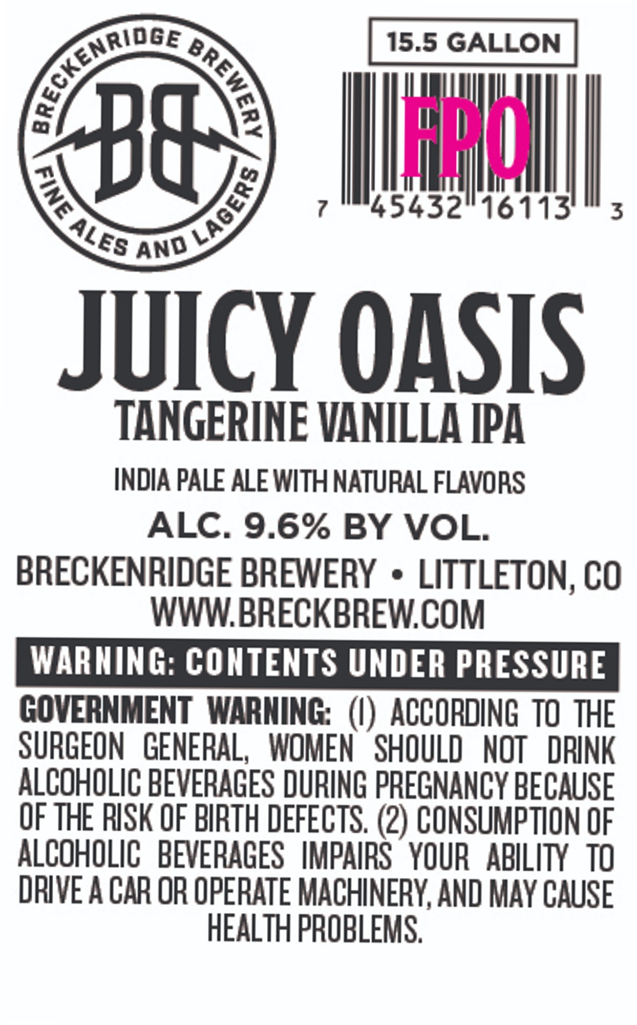 Juicy Oasis by Breckenridge Brewery - beer label