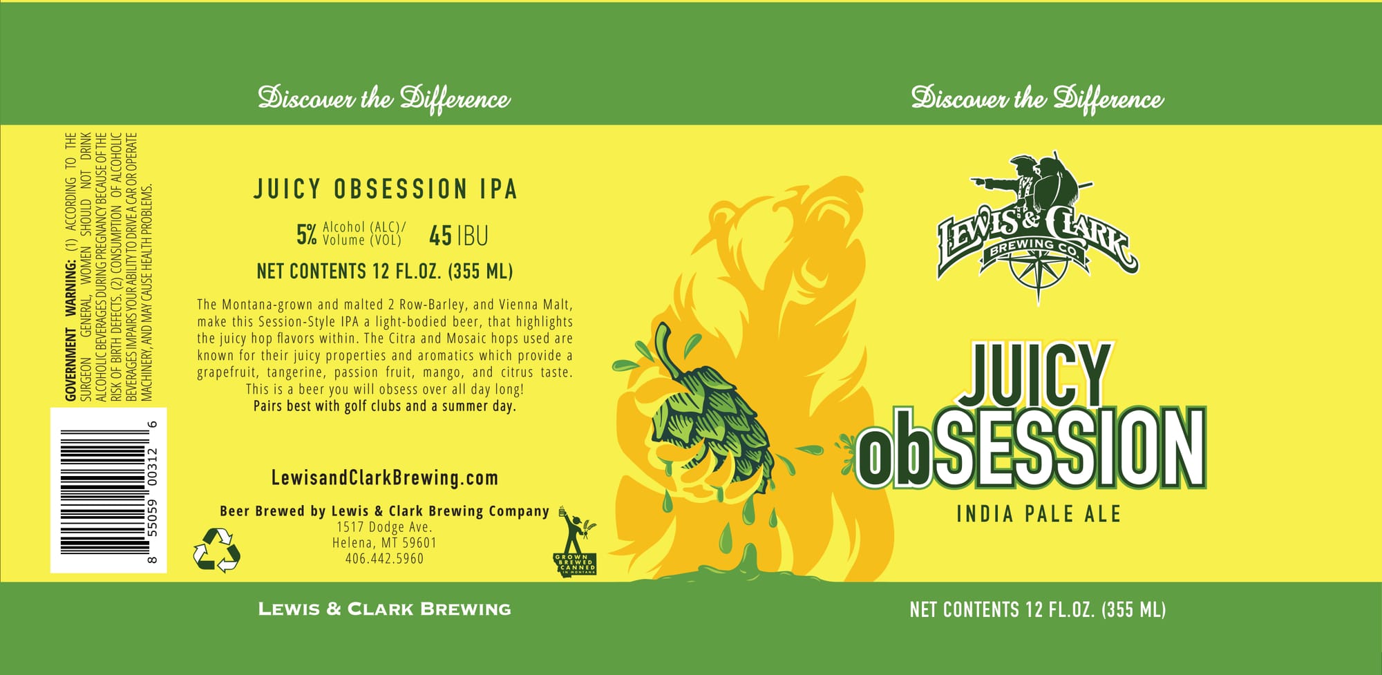 Juicy Obsession by Lewis and Clark Brewing - beer label