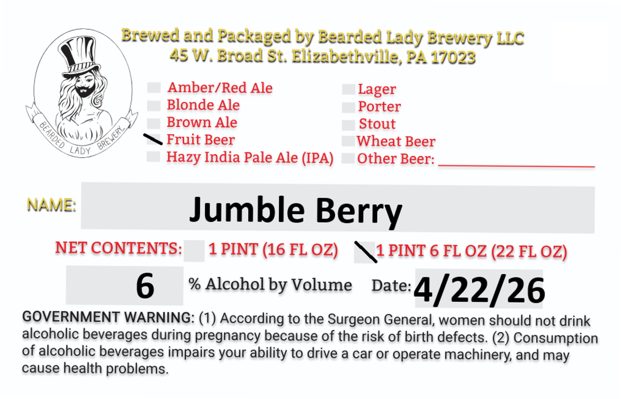 Jumble Berry by Bearded Lady Brewery - beer label