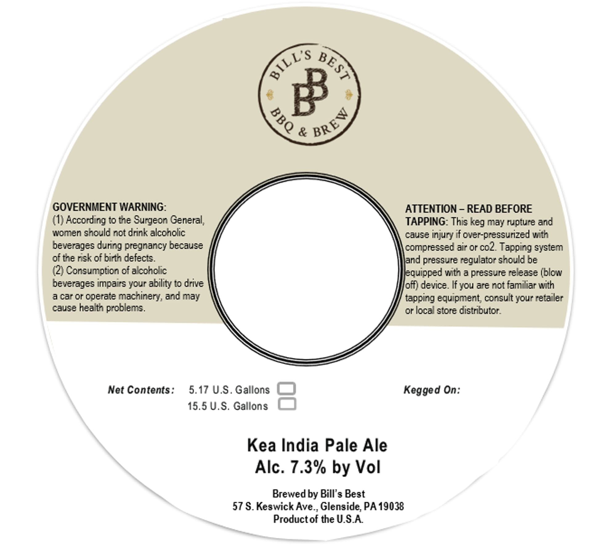 Kea India Pale Ale by Bill's Best - beer label