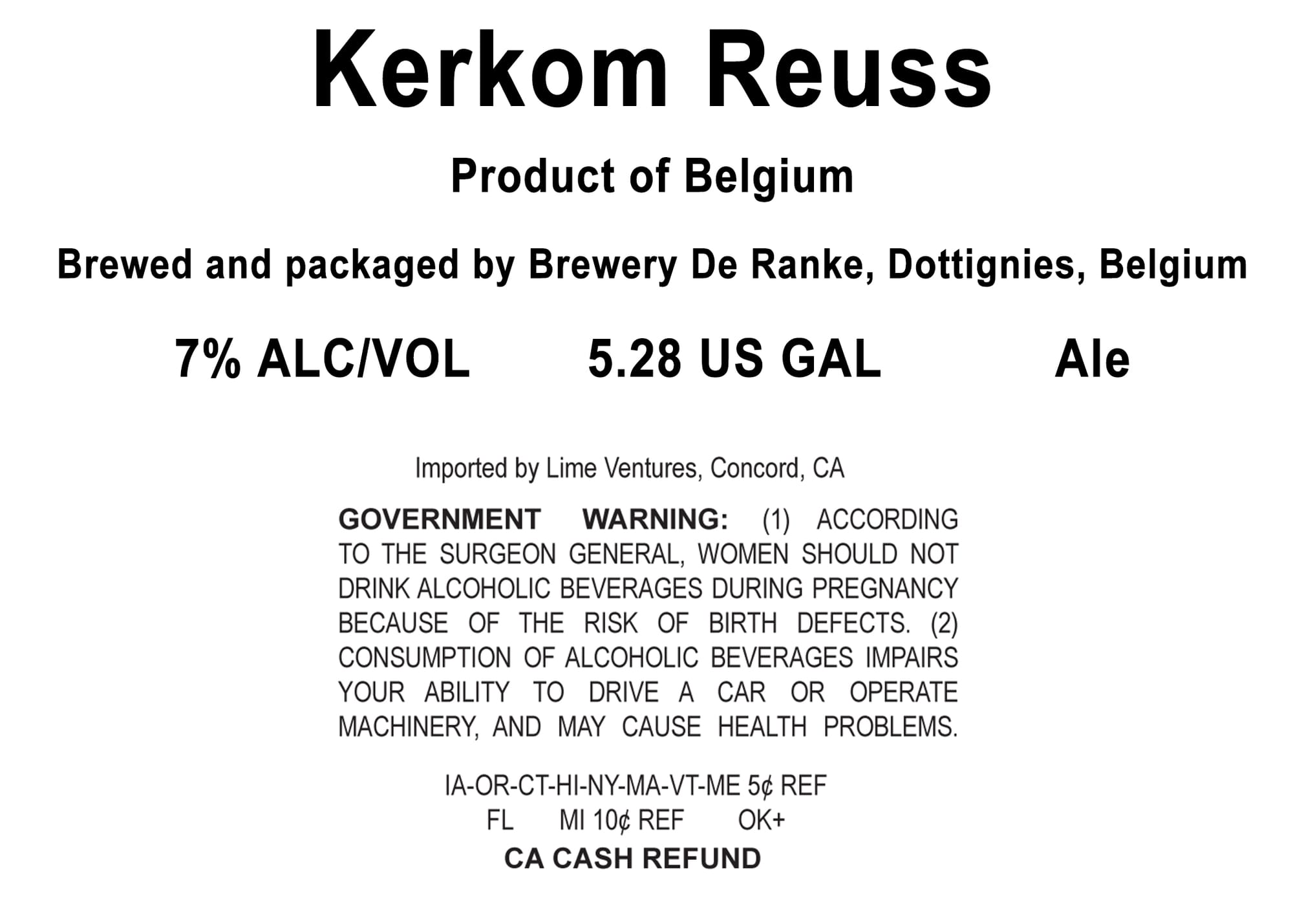 Kerkom Reuss by Brewery De Ranke - beer label