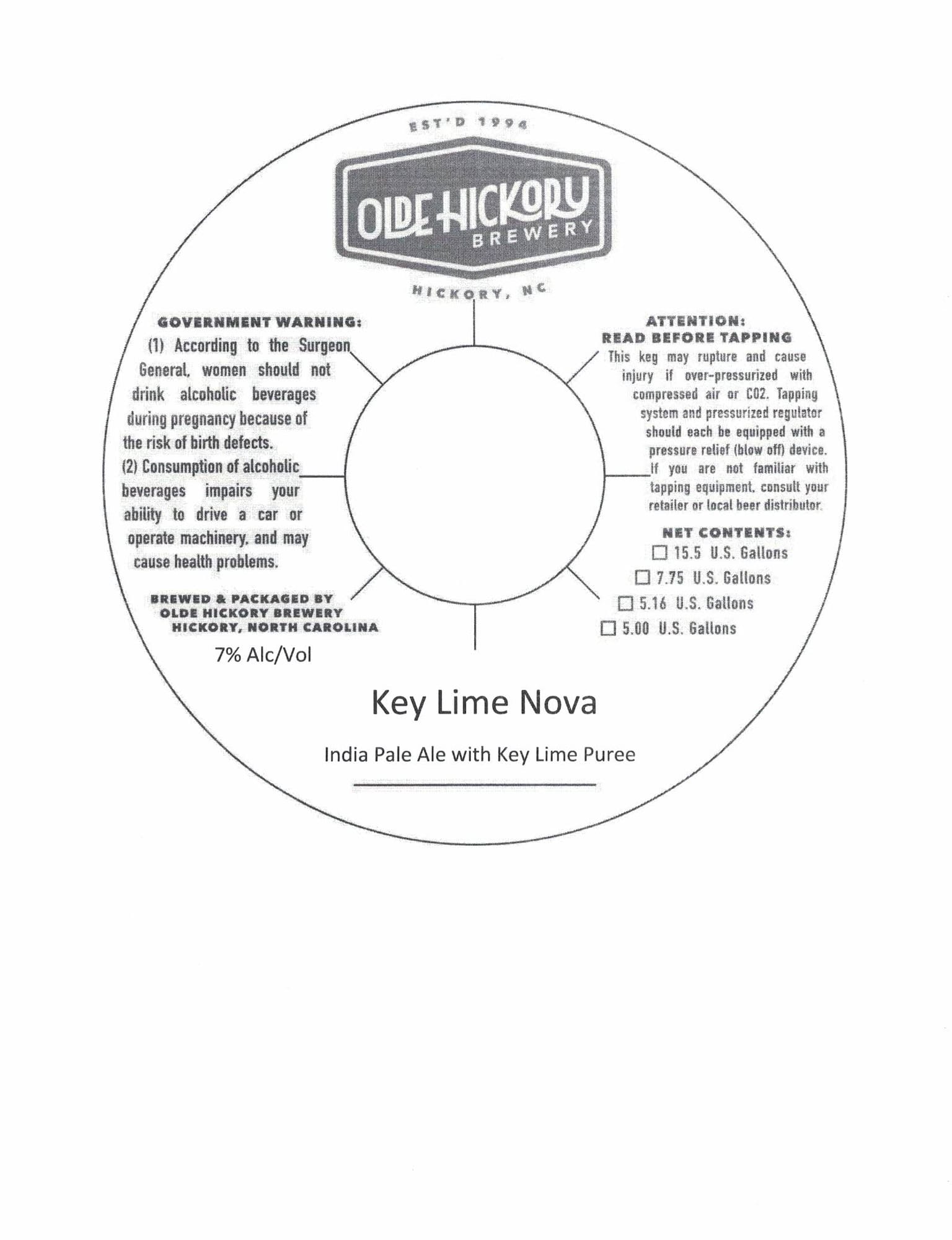 KEY LIME NOVA by OLDE HICKORY BREWERY - beer label