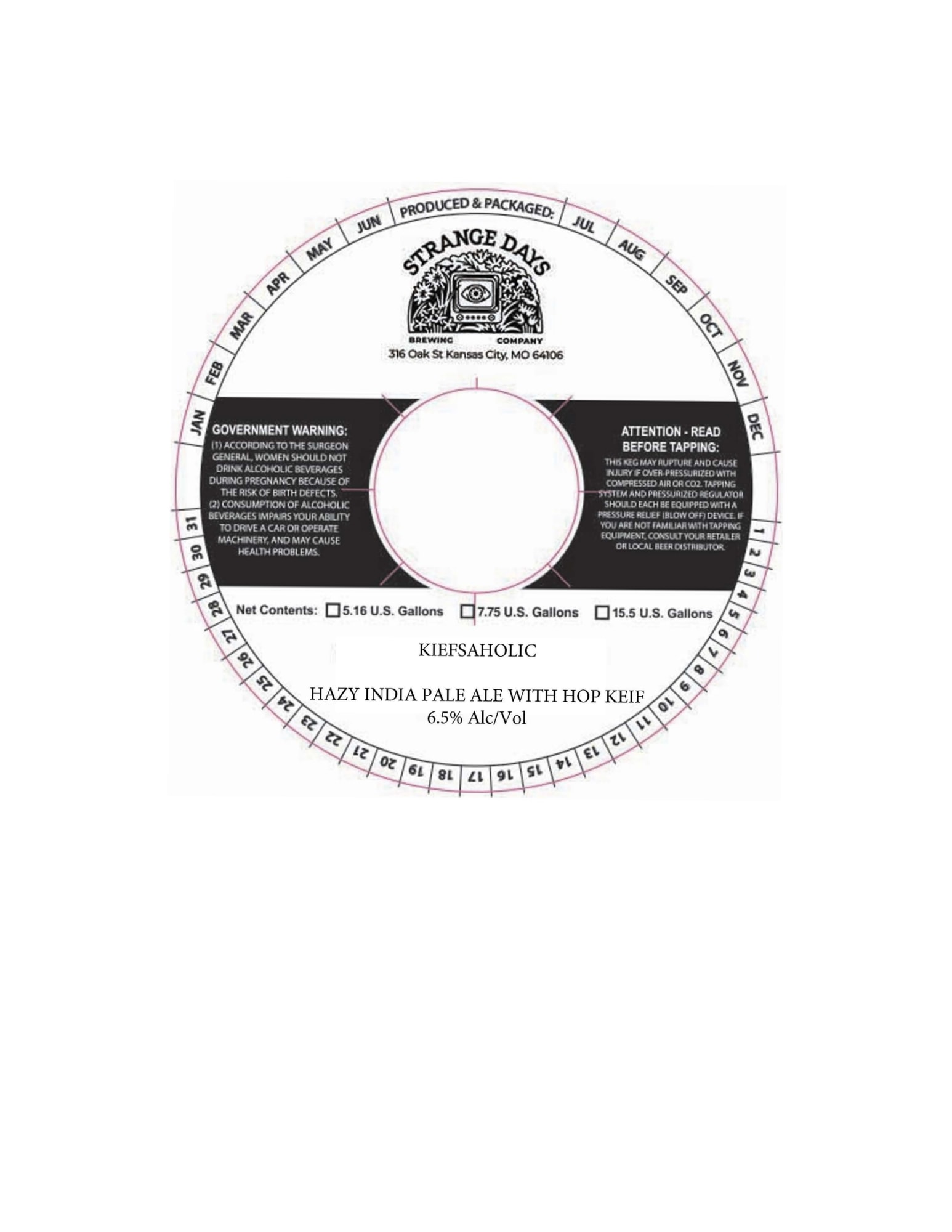 Kiefsaholic by Strange Days Brewing Company - beer label