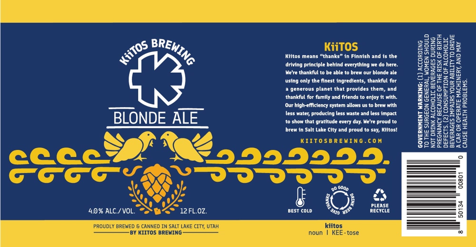 Kiitos Blonde Ale by Kiitos Brewing - beer label