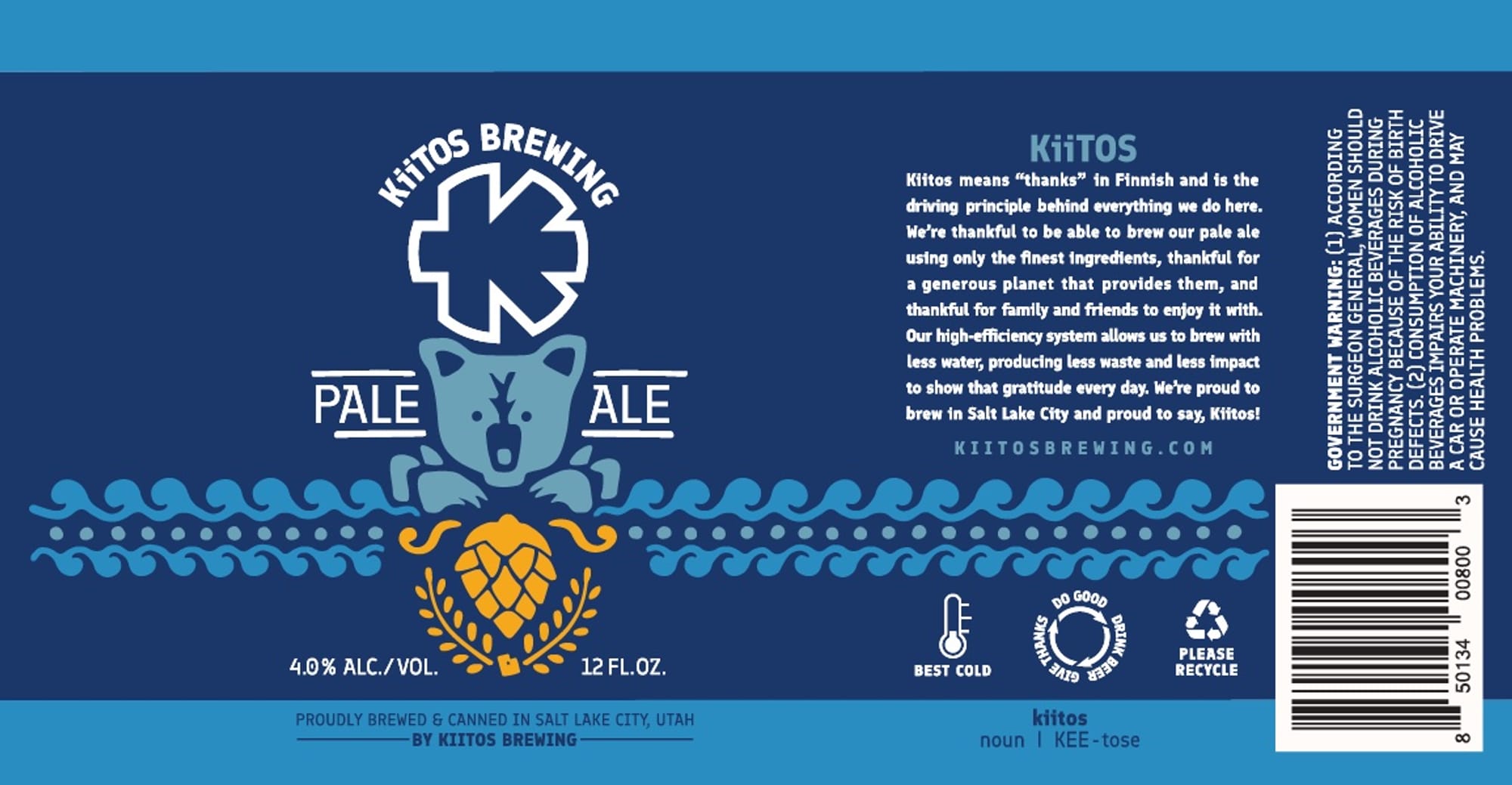 Pale Ale by Kiitos Brewing - beer label