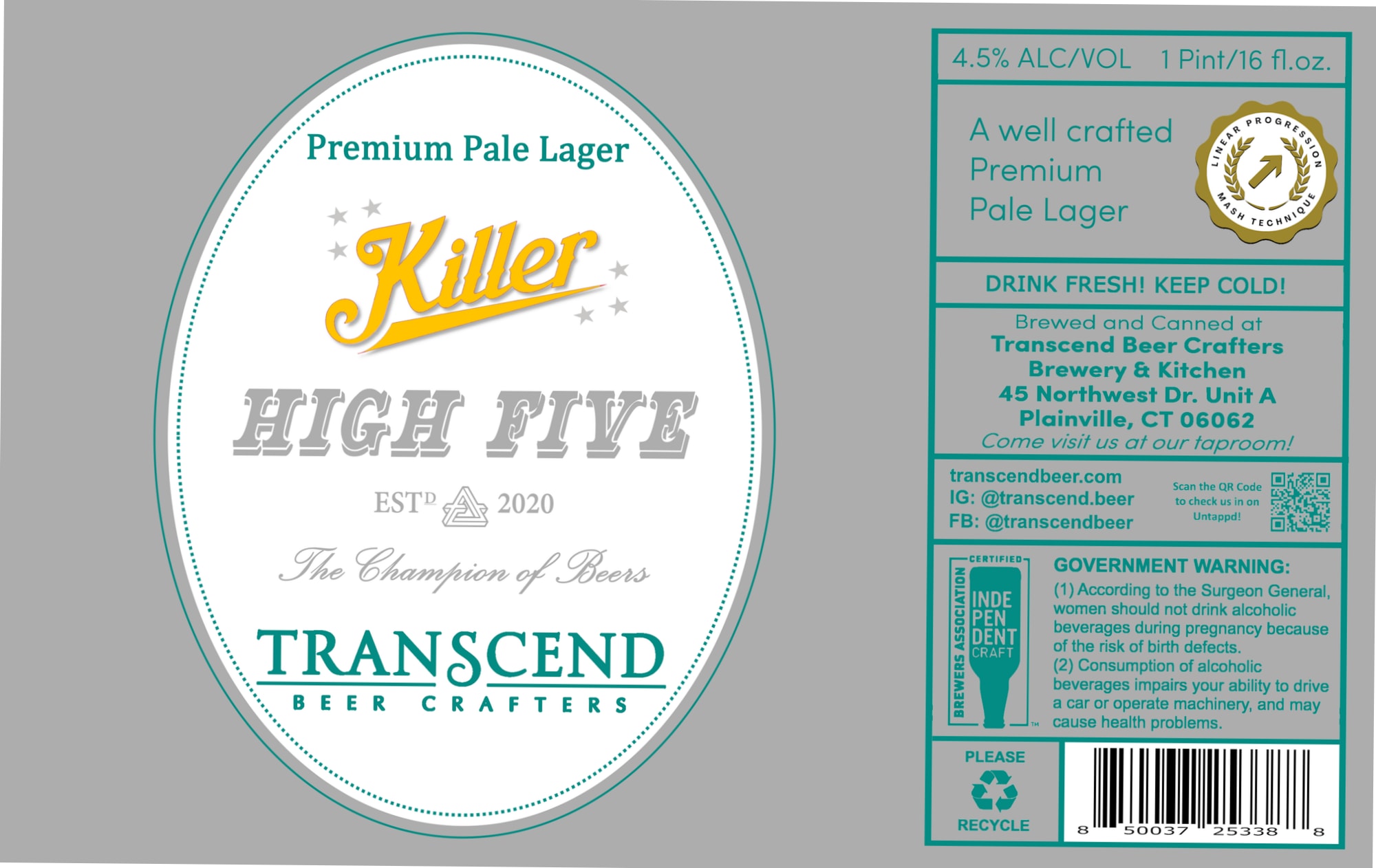 Killer High Five by Transcend Beer Crafters - beer label