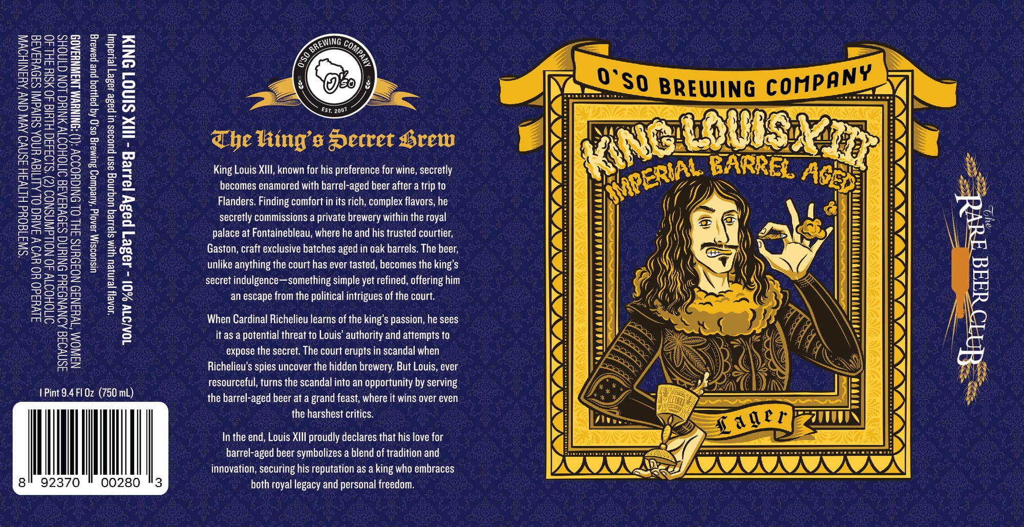 King Louis XIII - Barrel Aged Lager by O’So Brewing Company - beer label