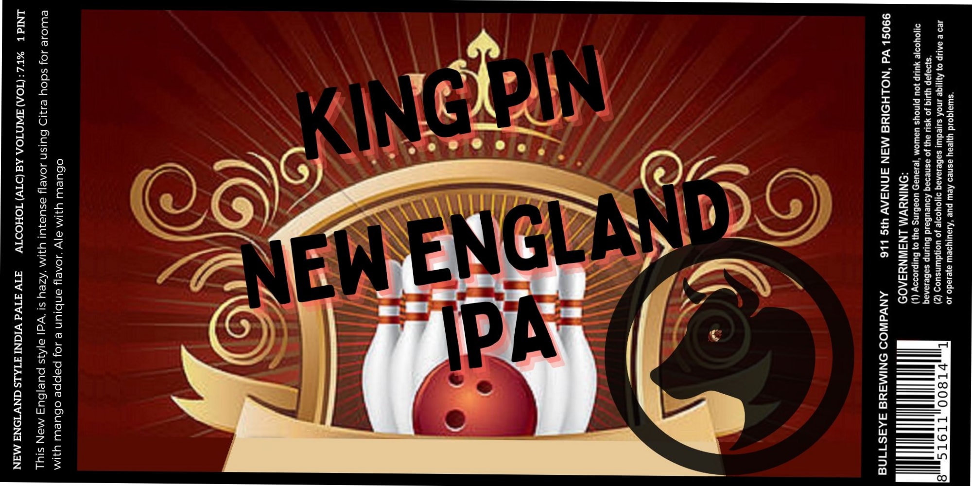 King Pin New England IPA by Bullseye Brewing Company - beer label