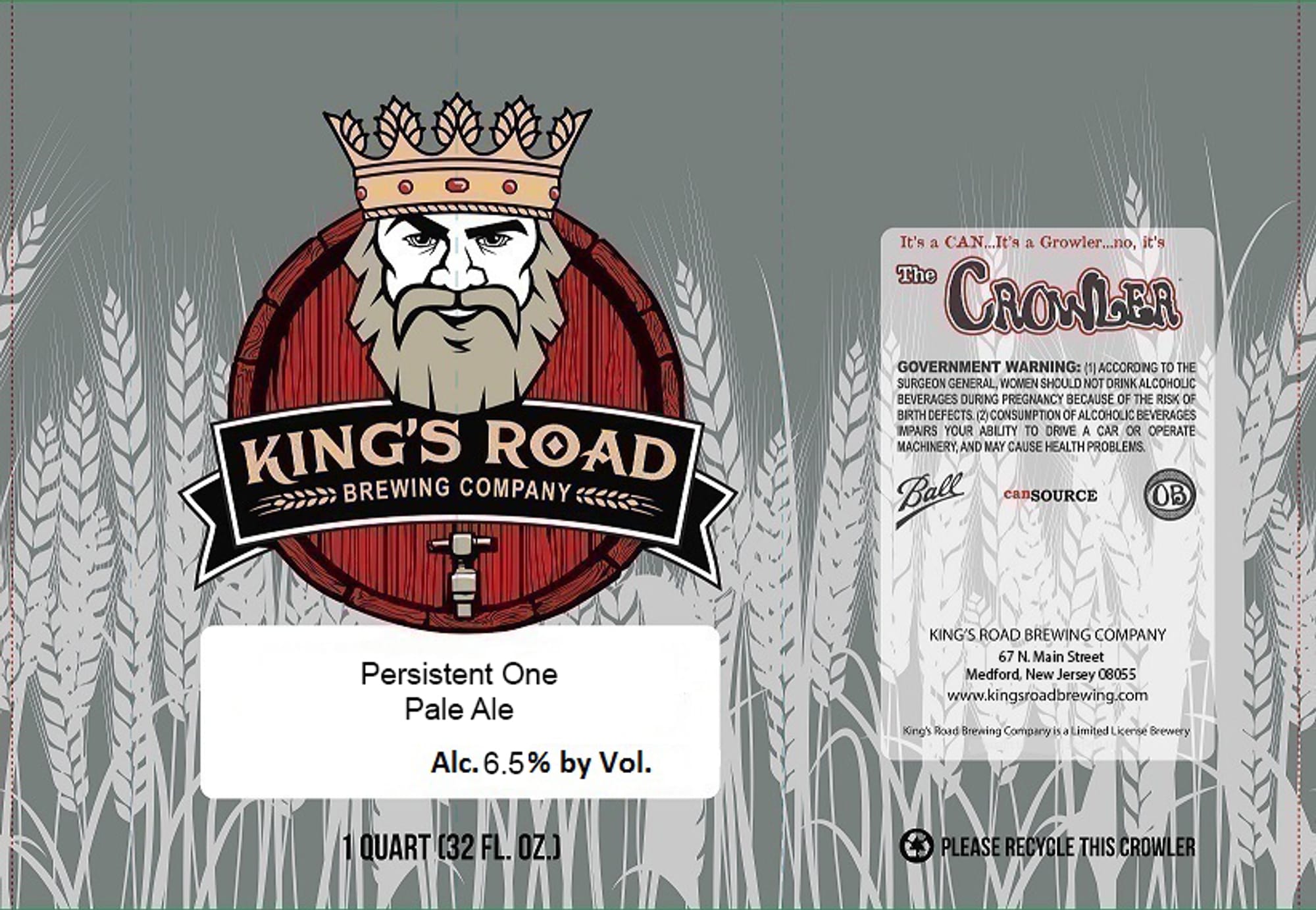 Persistent One Pale Ale by King’s Road Brewing Company - beer label