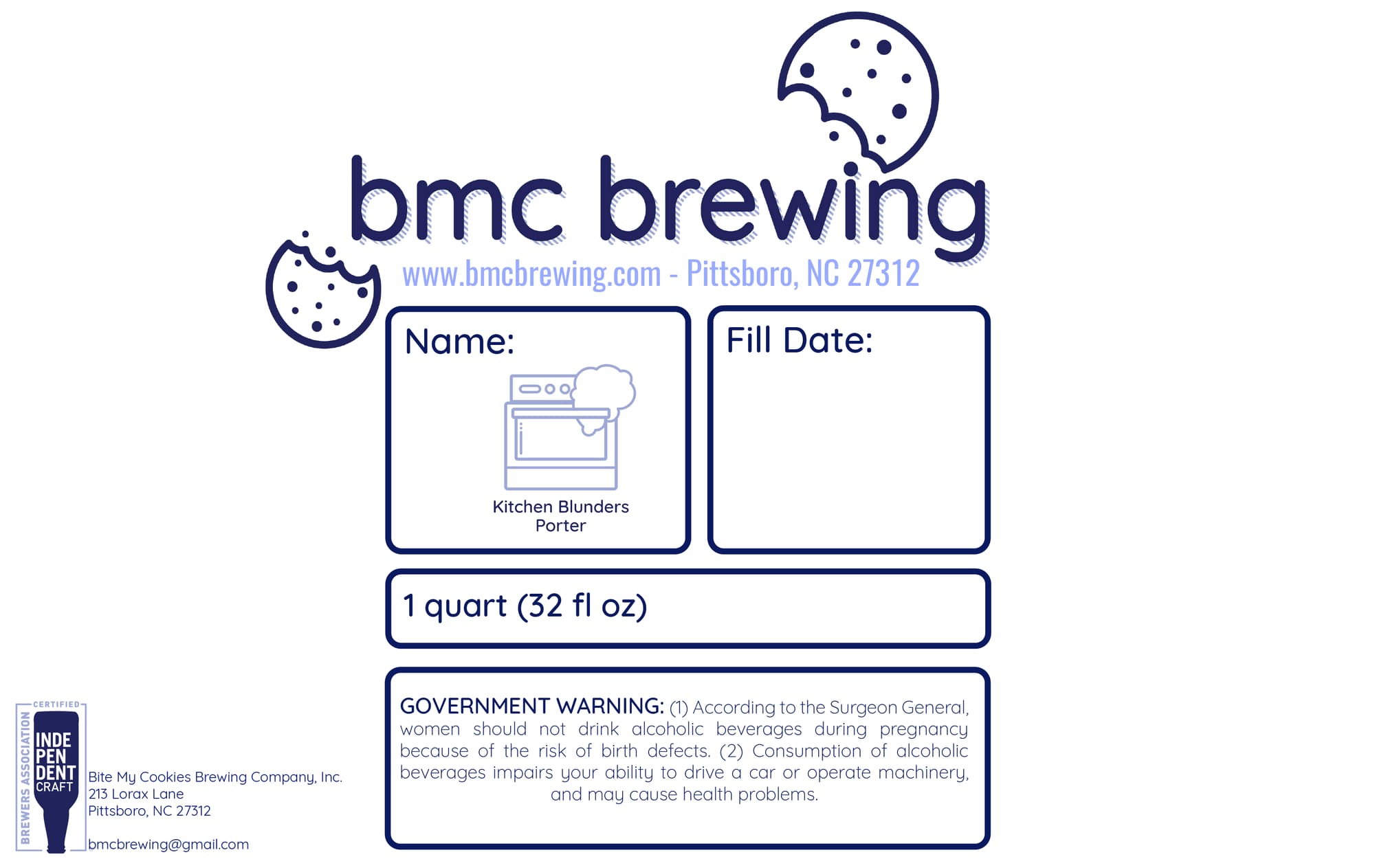 Kitchen Blunders Porter by BMC Brewing - beer label