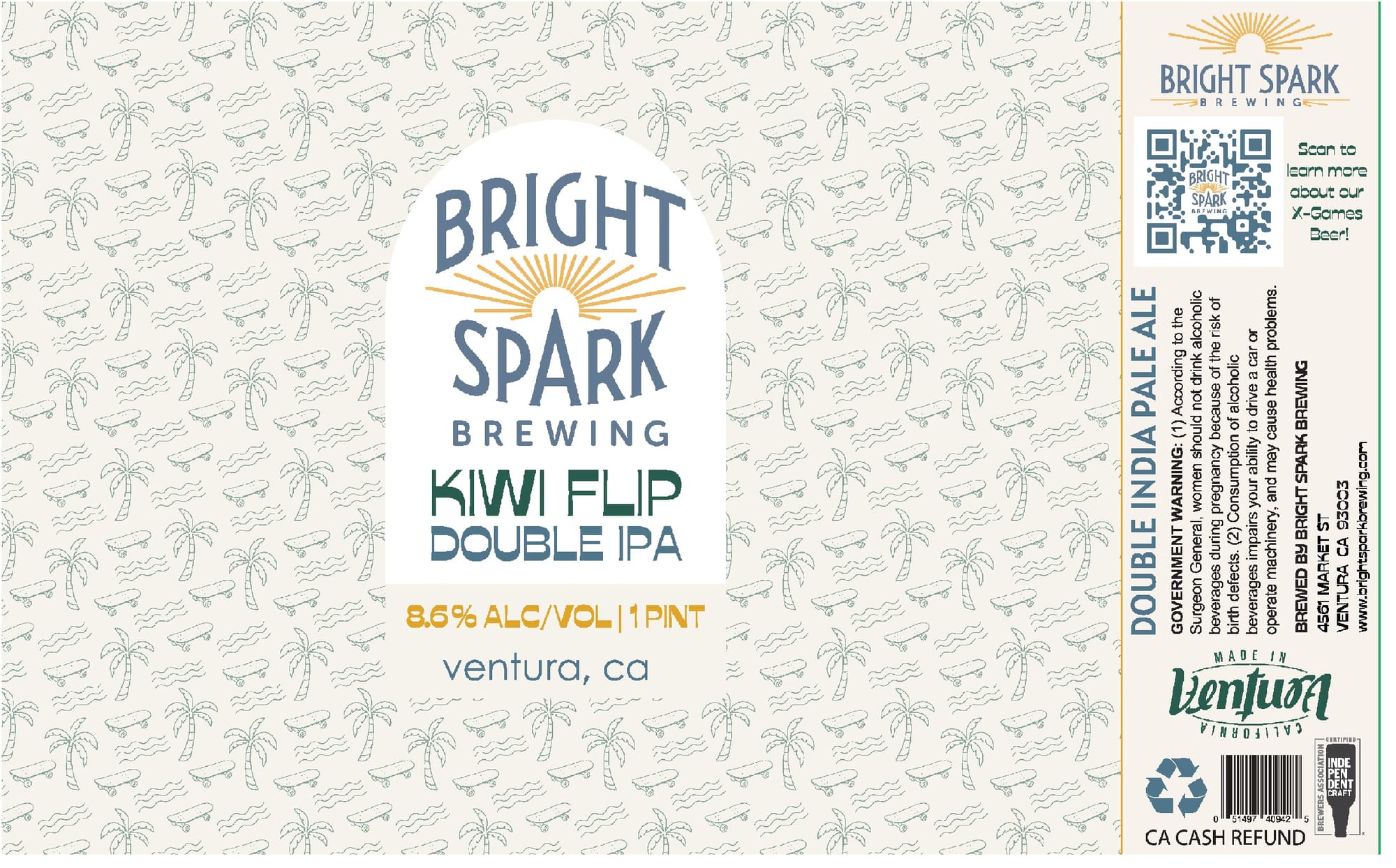 Kiwi Flip Double IPA by Bright Spark Brewing - beer label