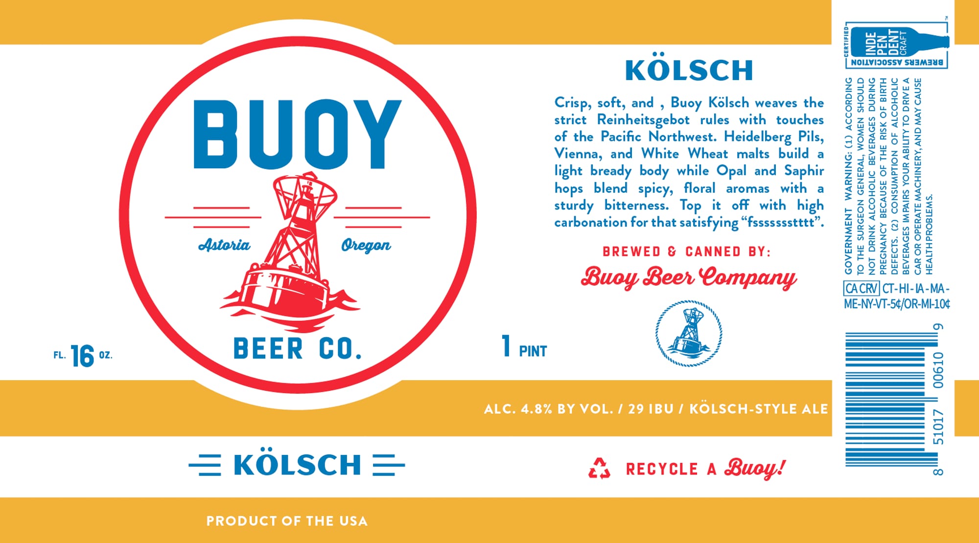 Kölsch-Style Ale by Buoy Beer Company - beer label