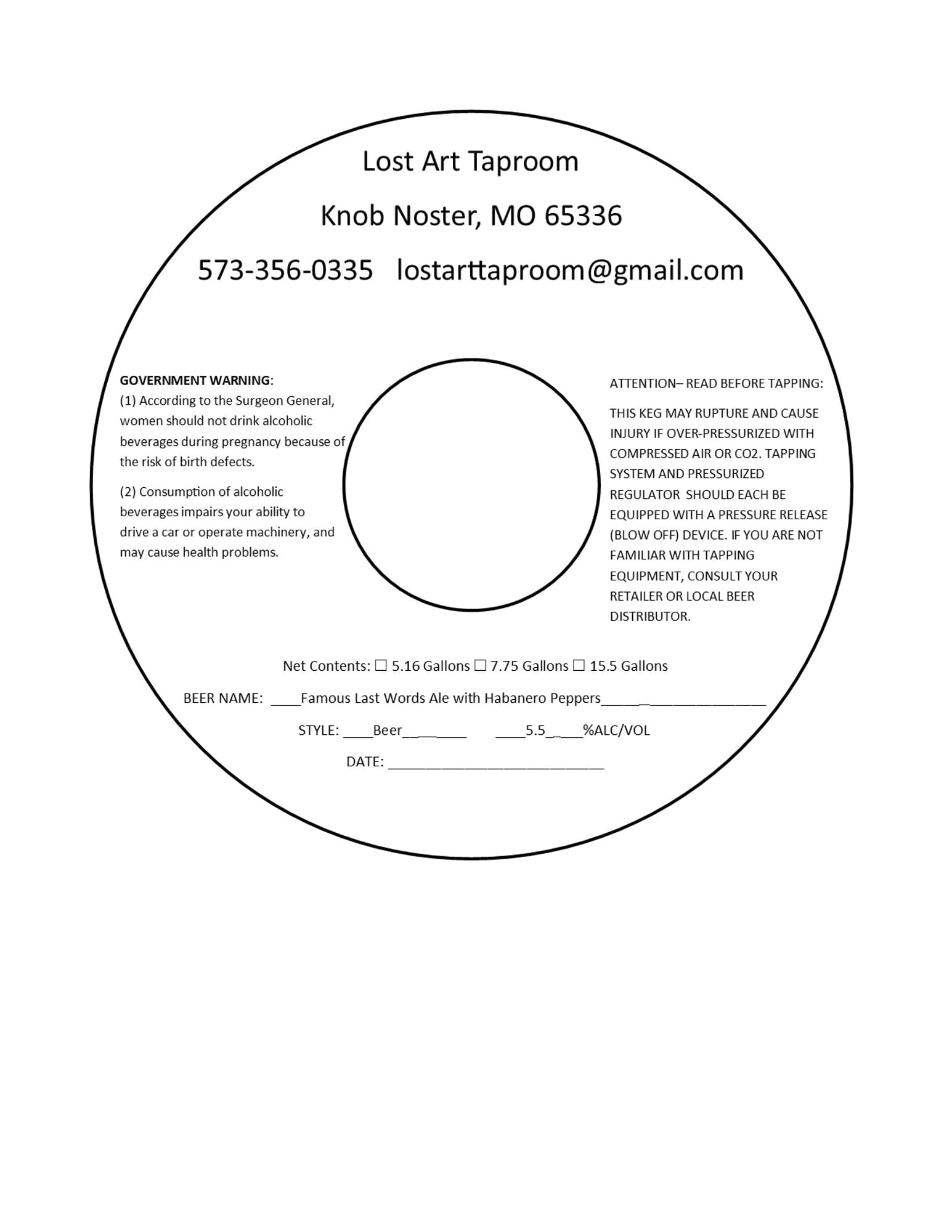 Knob Noster by Lost Art Taproom - beer label