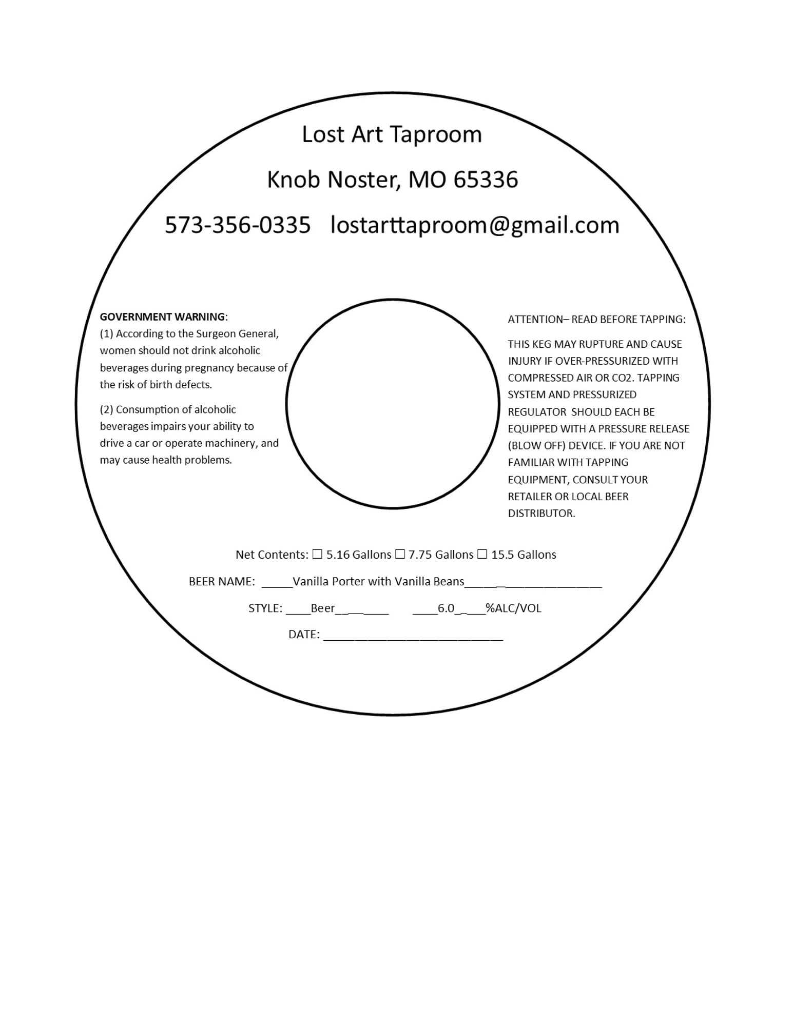 Knob Noster, MO 65336 by Lost Art Taproom - beer label