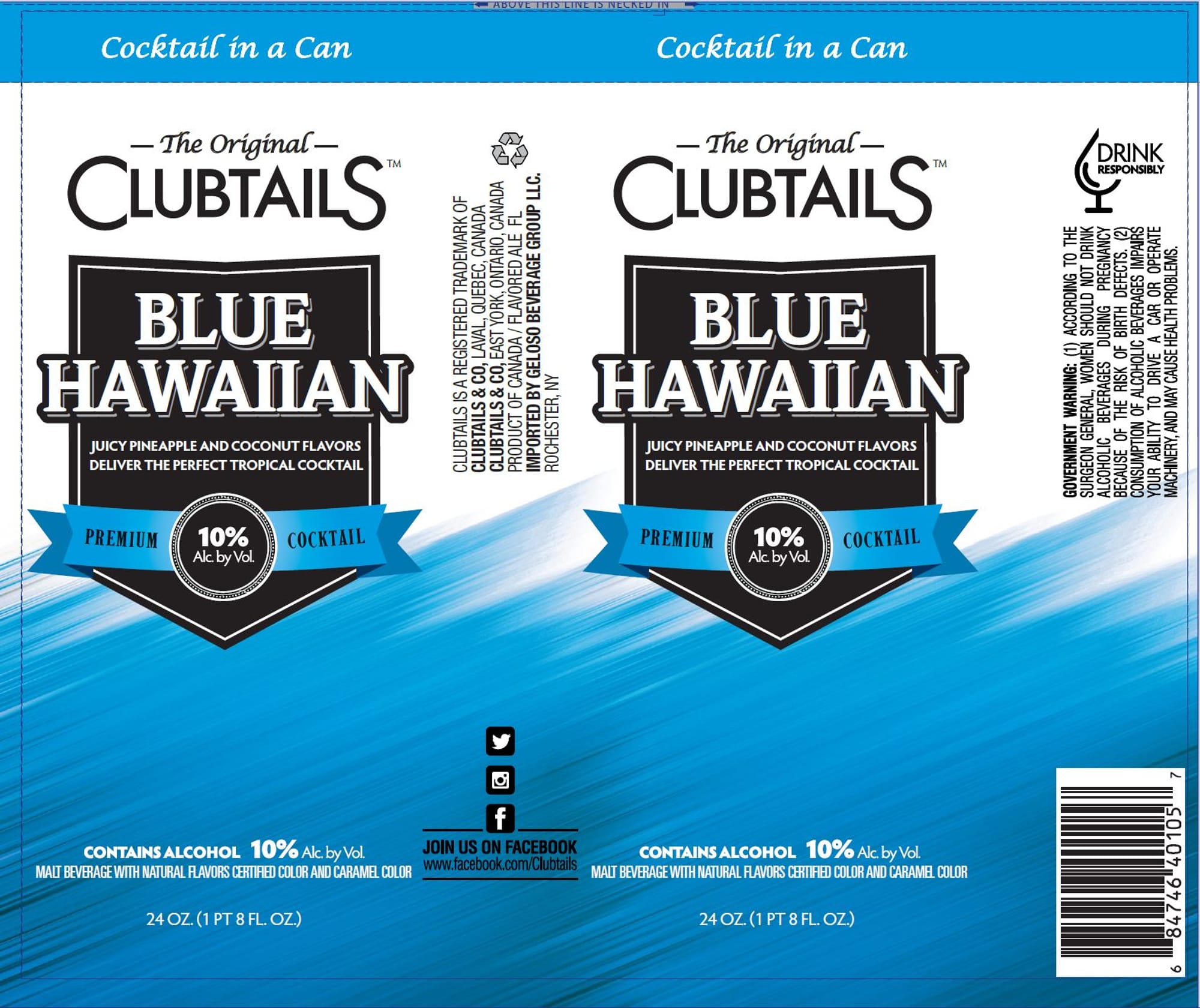 Clubtails Blue Hawaiian by Geloso Beverage Group L.L.C. - beer label