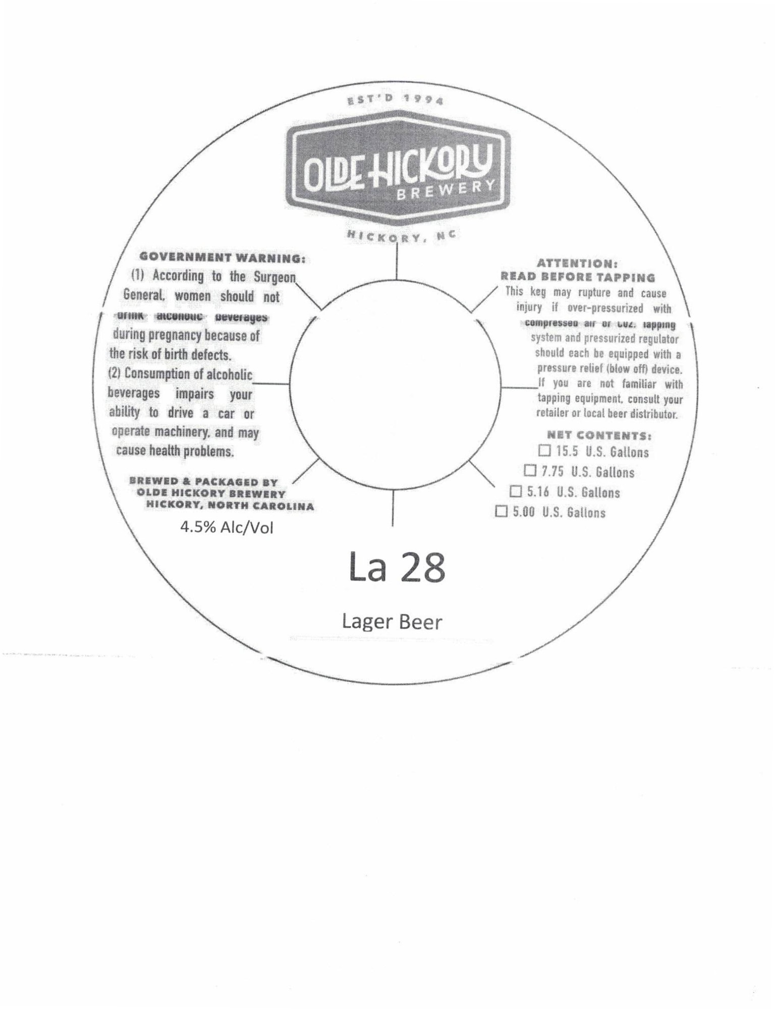 La 28 by Olde Hickory Brewery - beer label
