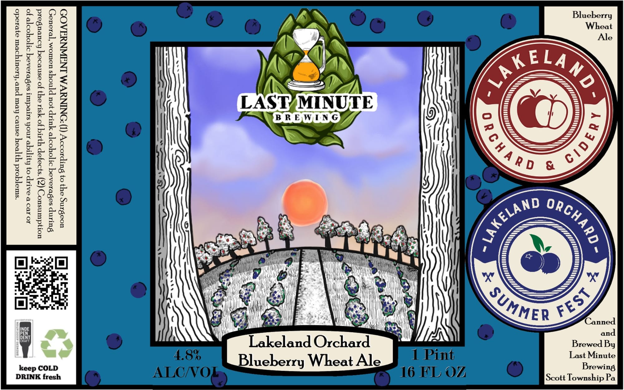 Lakeland Orchard Blueberry Wheat Ale by Last Minute Brewing - beer label