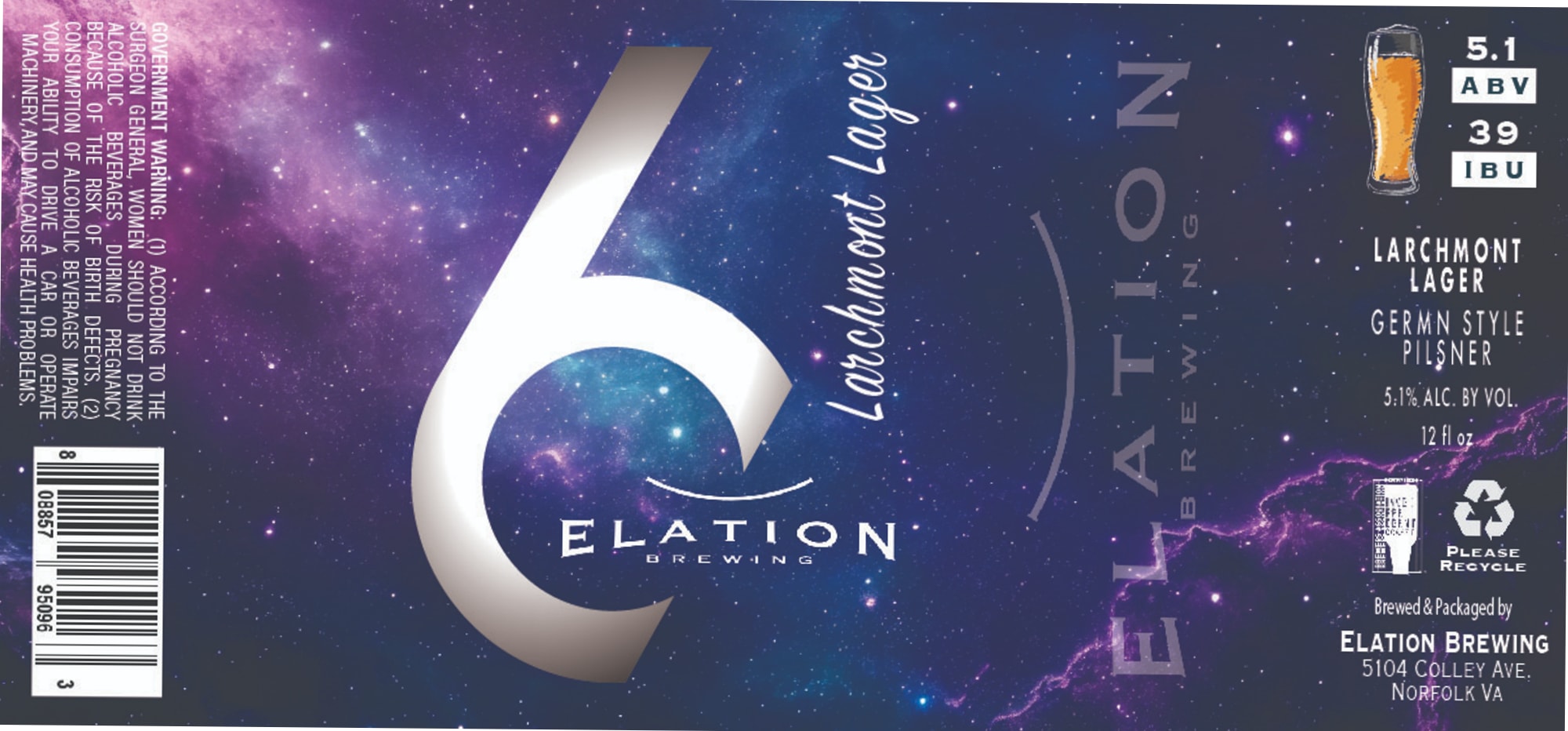 Larchmont Lager by Elation Brewing - beer label