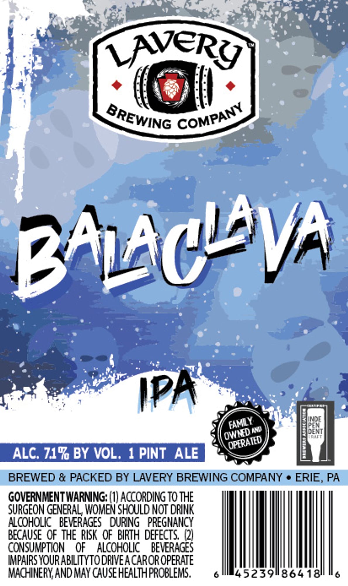 Balaclava IPA by Lavery Brewing Company - beer label