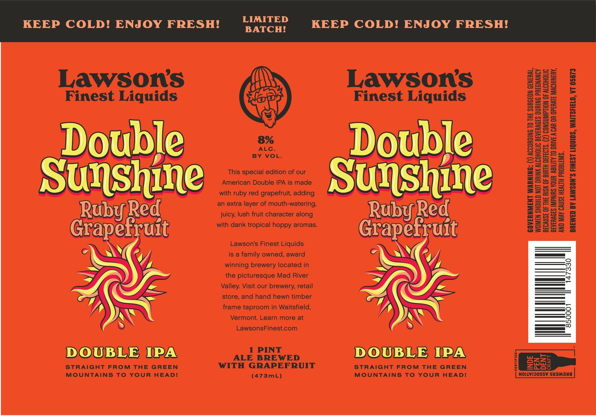 Double Sunshine Ruby Red Grapefruit by Lawson’s Finest Liquids - beer label