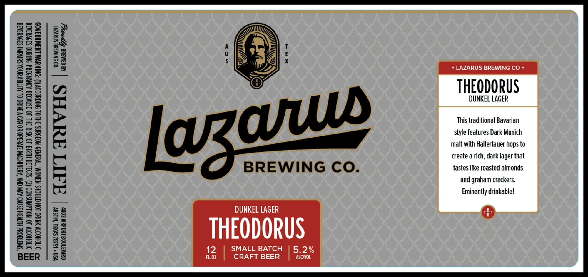 Theodorus Dunkel Lager by Lazarus Brewing Co. - beer label