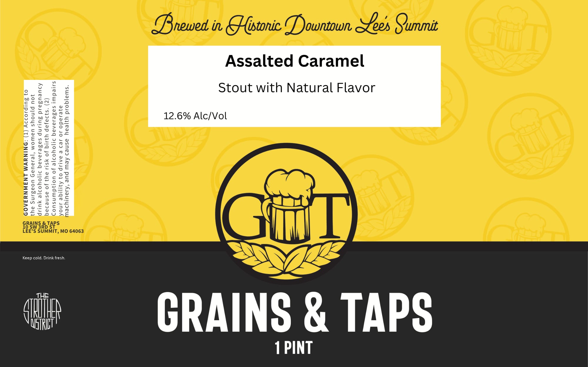 Assalted Caramel Stout by Grains & Taps - beer label