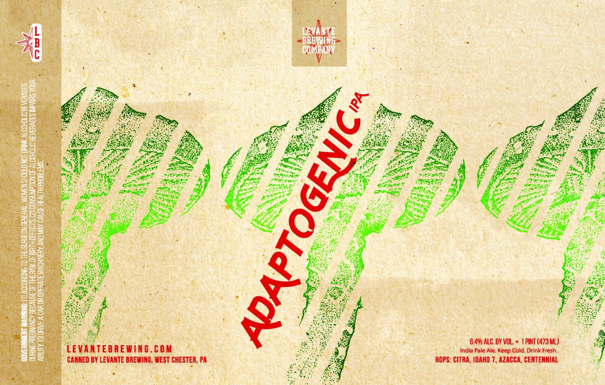 Adaptogenic IPA by Levante Brewing Company - beer label