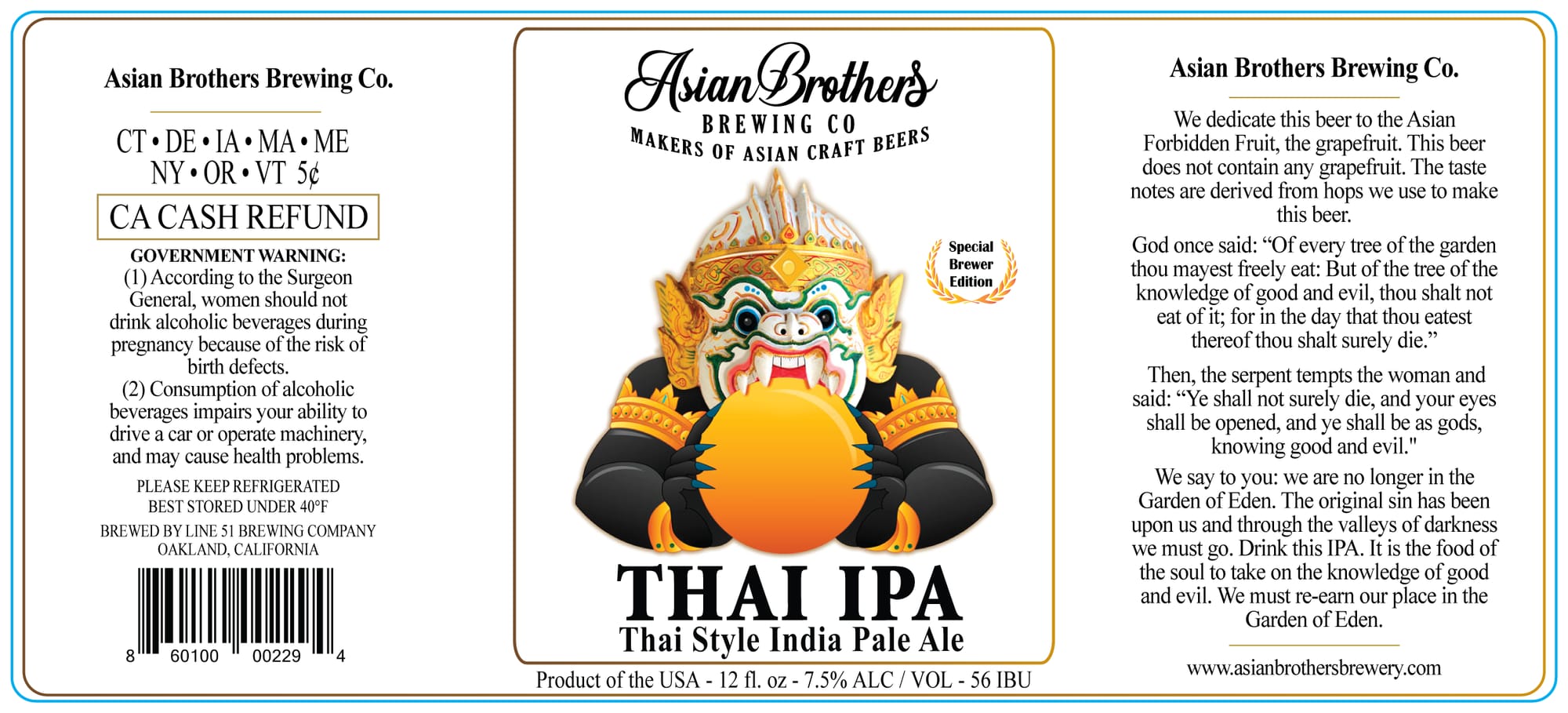 Thai IPA by Asian Brothers Brewing Co. - beer label