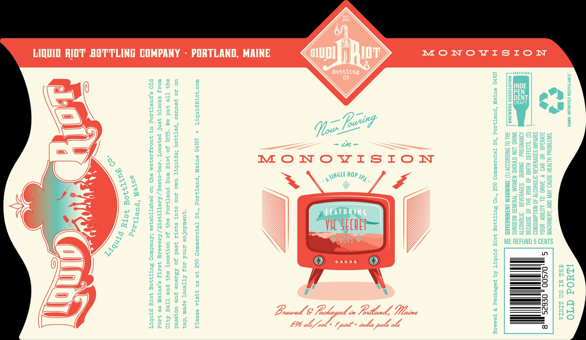 Monovision by Liquid Riot Bottling Company - beer label