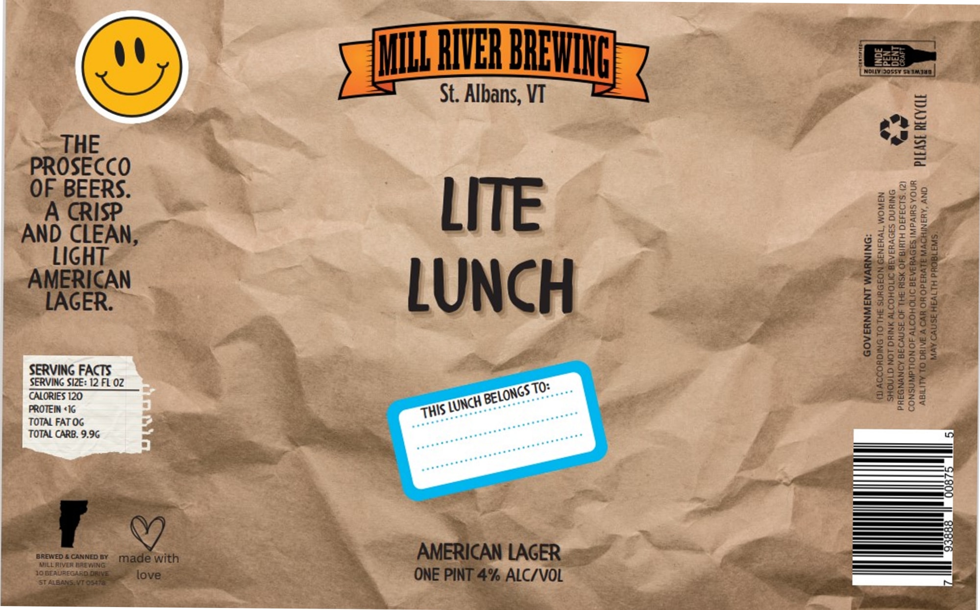 Lite Lunch by Mill River Brewing - beer label