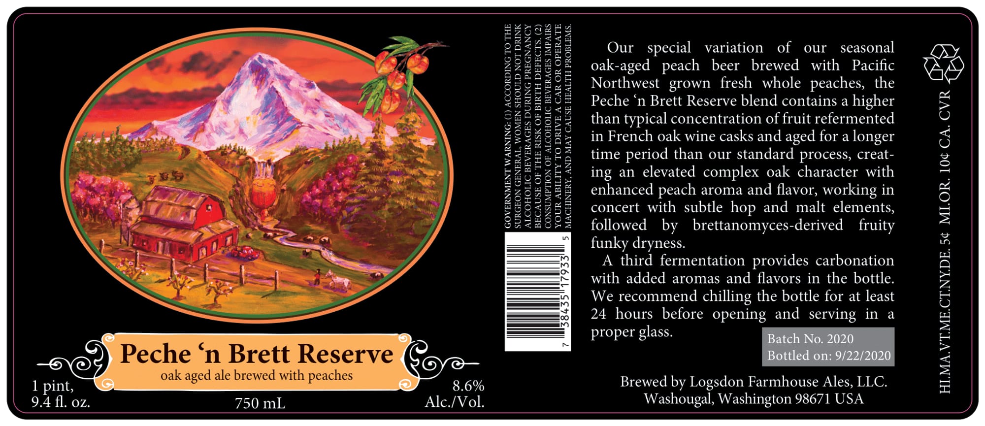 Peche ‘n Brett Reserve by Logsdon Farmhouse Ales - beer label