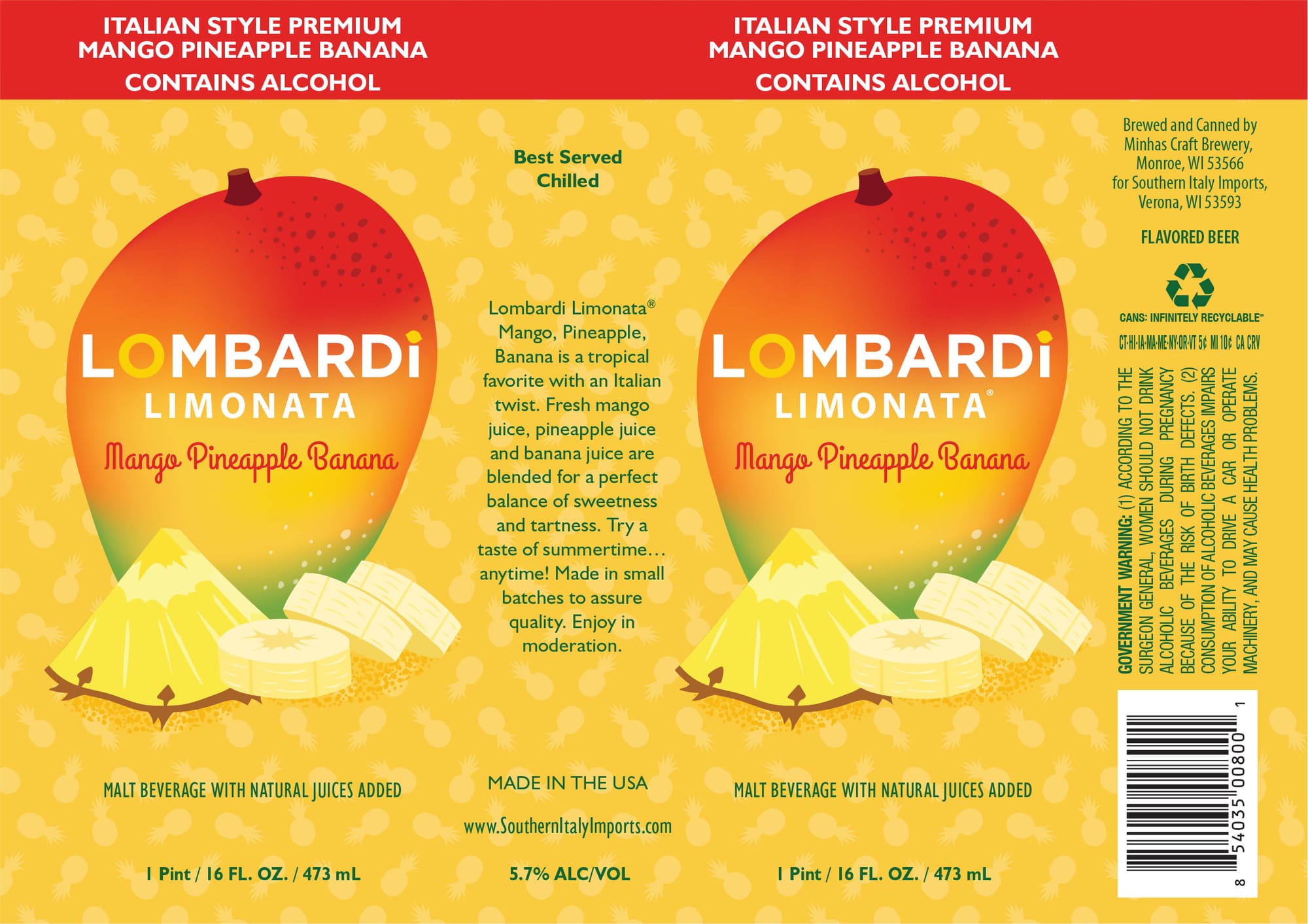 Lombardi Limonata Mango Pineapple Banana by Minhas Craft Brewery - beer label