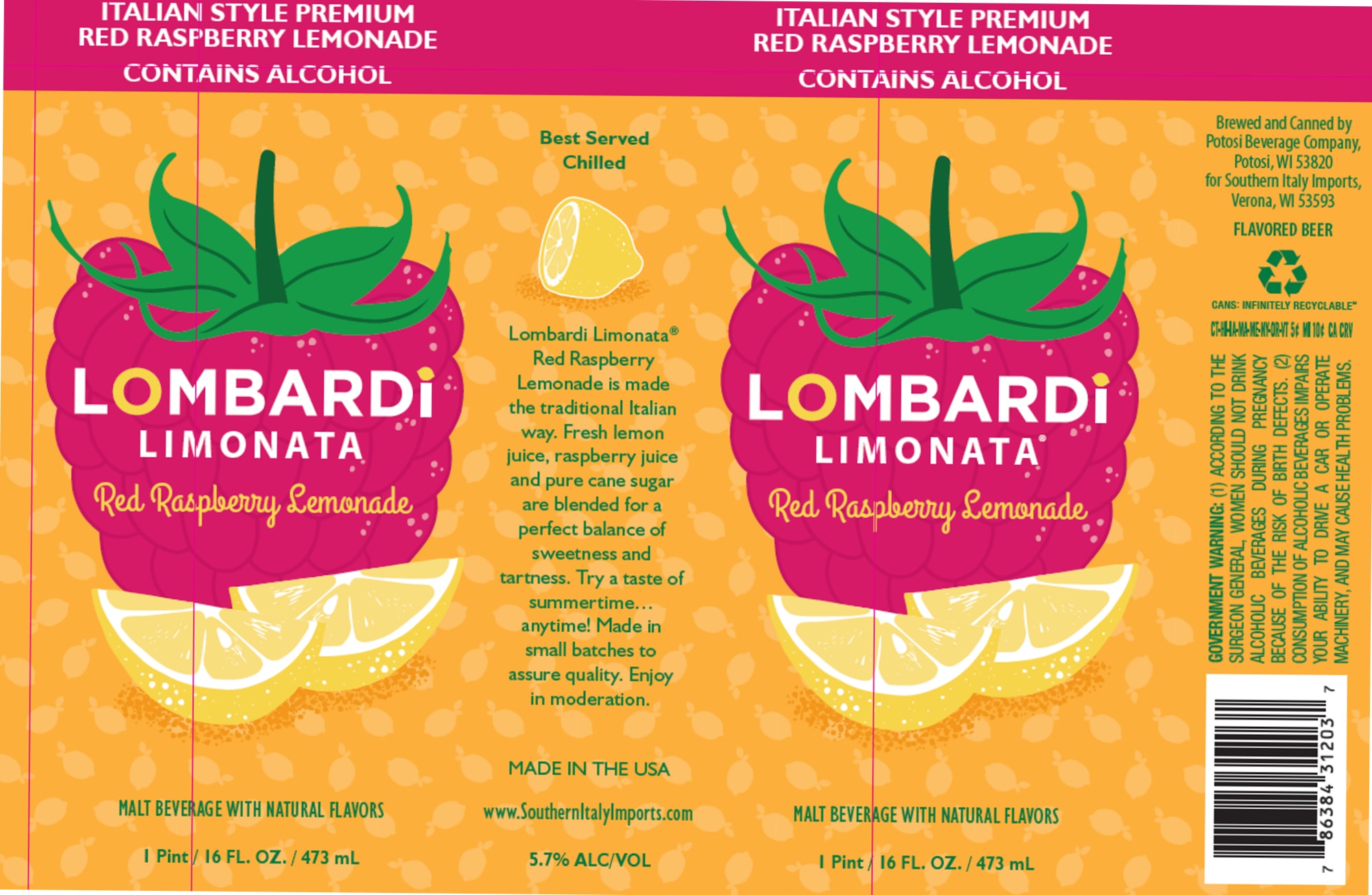 Lombardi Limonata Red Raspberry Lemonade by Southern Italy Imports - beer label