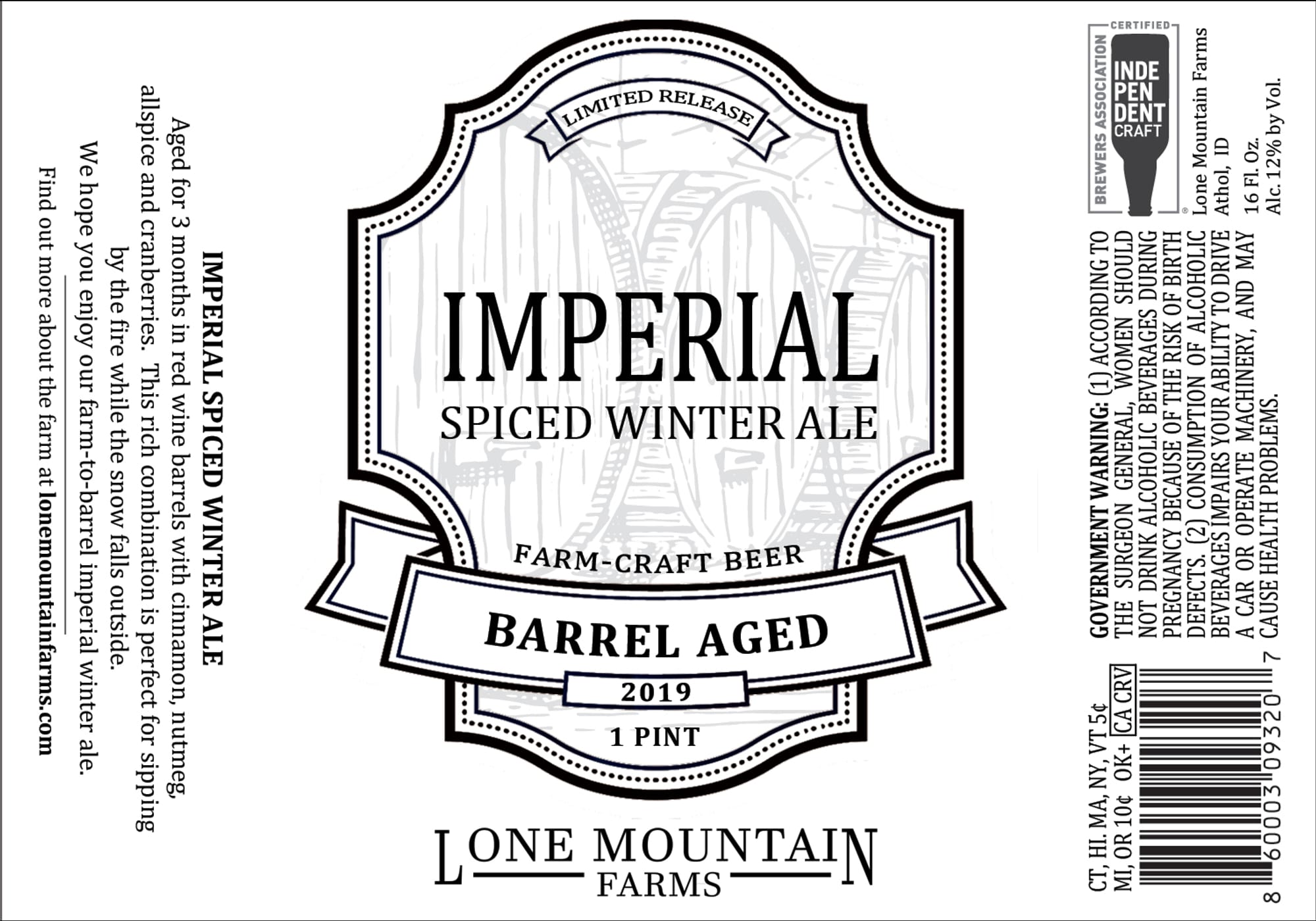 Imperial Spiced Winter Ale by Lone Mountain Farms - beer label