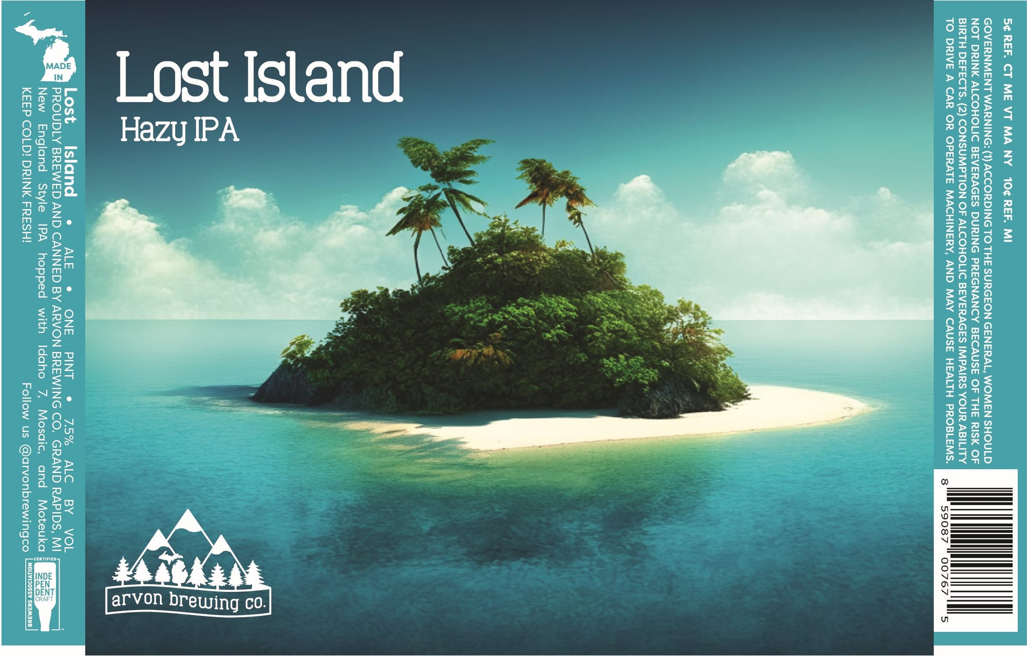 Lost Island Hazy IPA by Arvon Brewing Co. - beer label