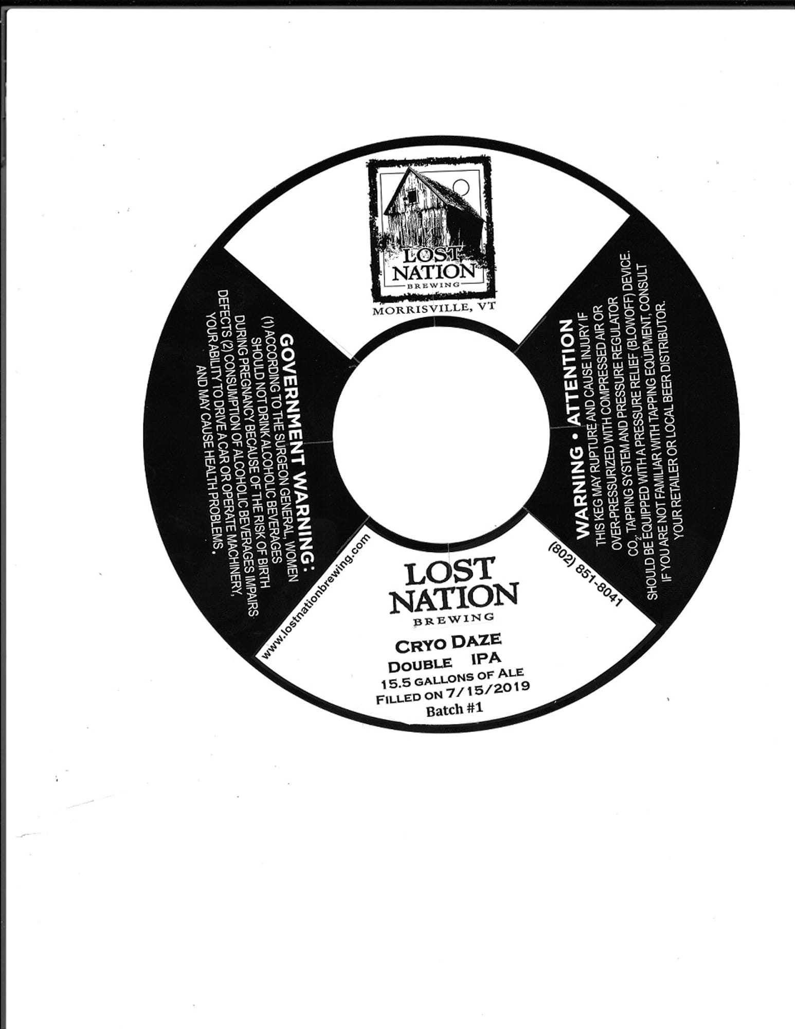 Cryo Daze Double IPA by Lost Nation Brewing - beer label