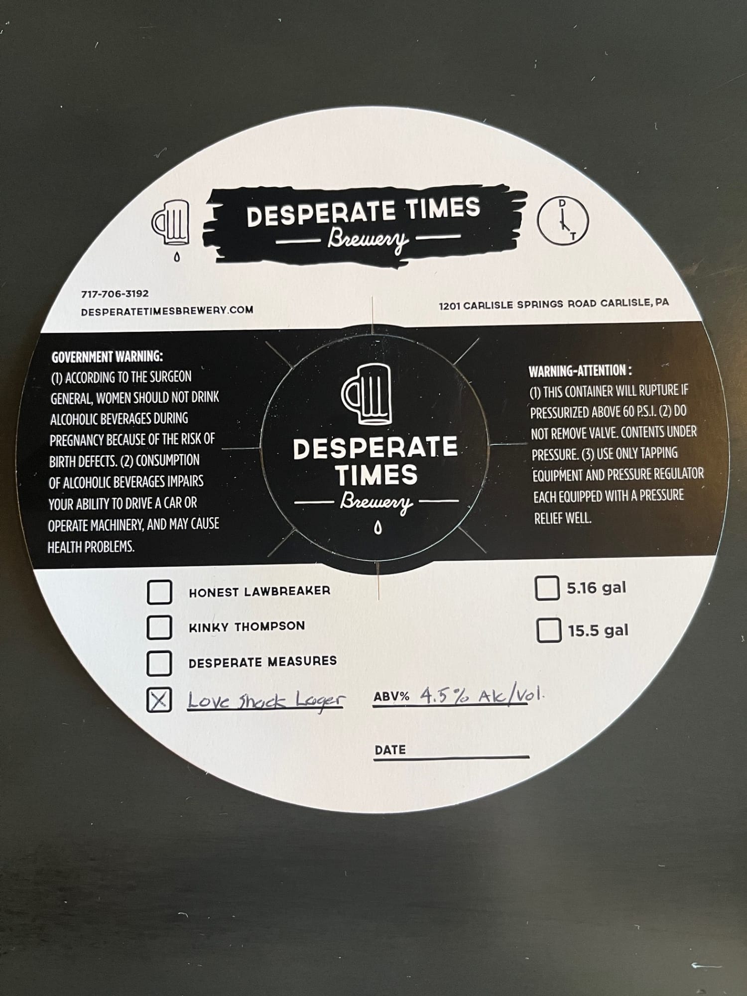 Love Shack Lager by Desperate Times Brewery - beer label