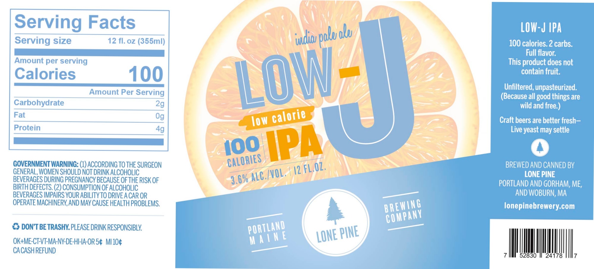 Low-J IPA by Lone Pine Brewing Company - beer label
