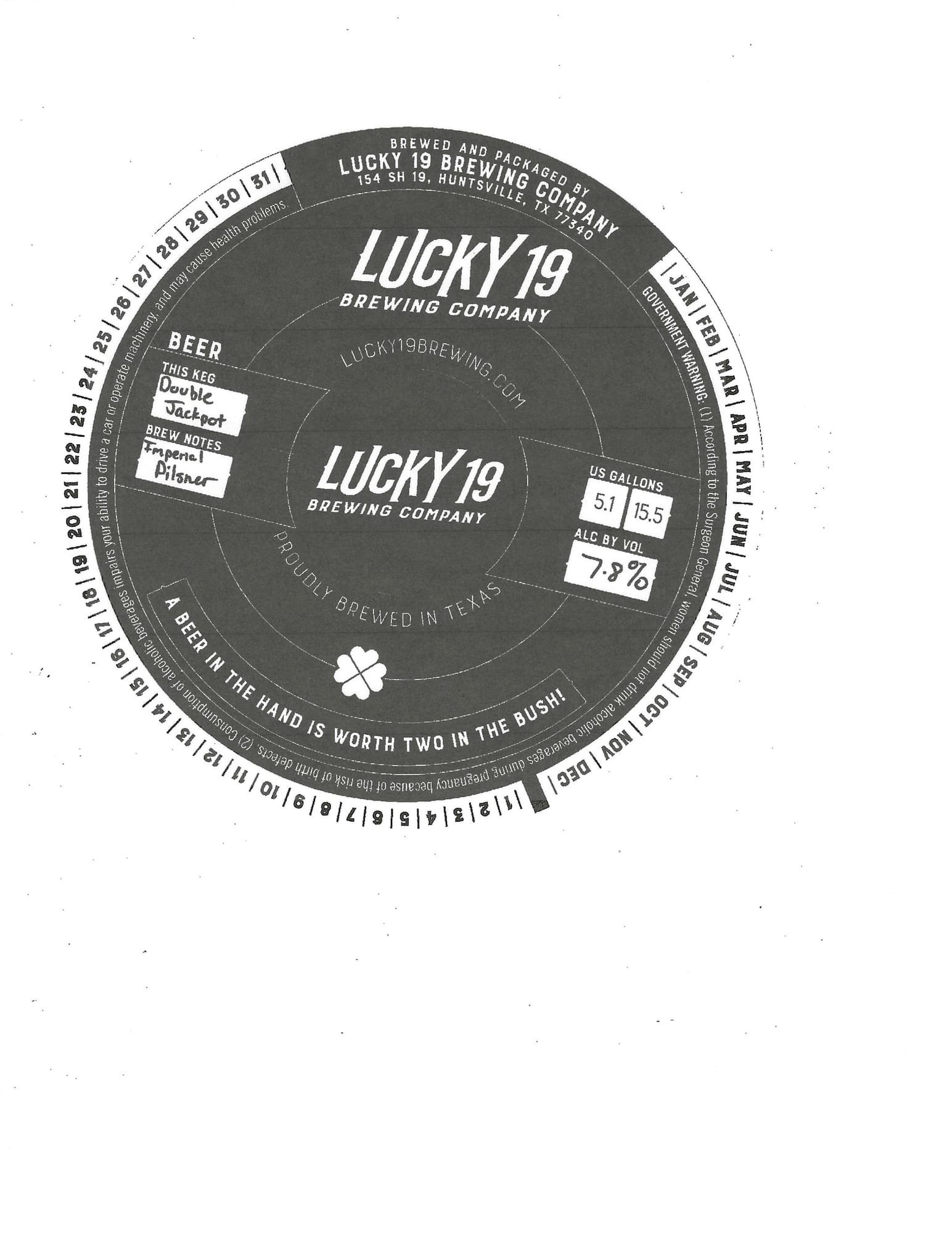Double Jackpot Pilsner by Lucky 19 Brewing Company - beer label