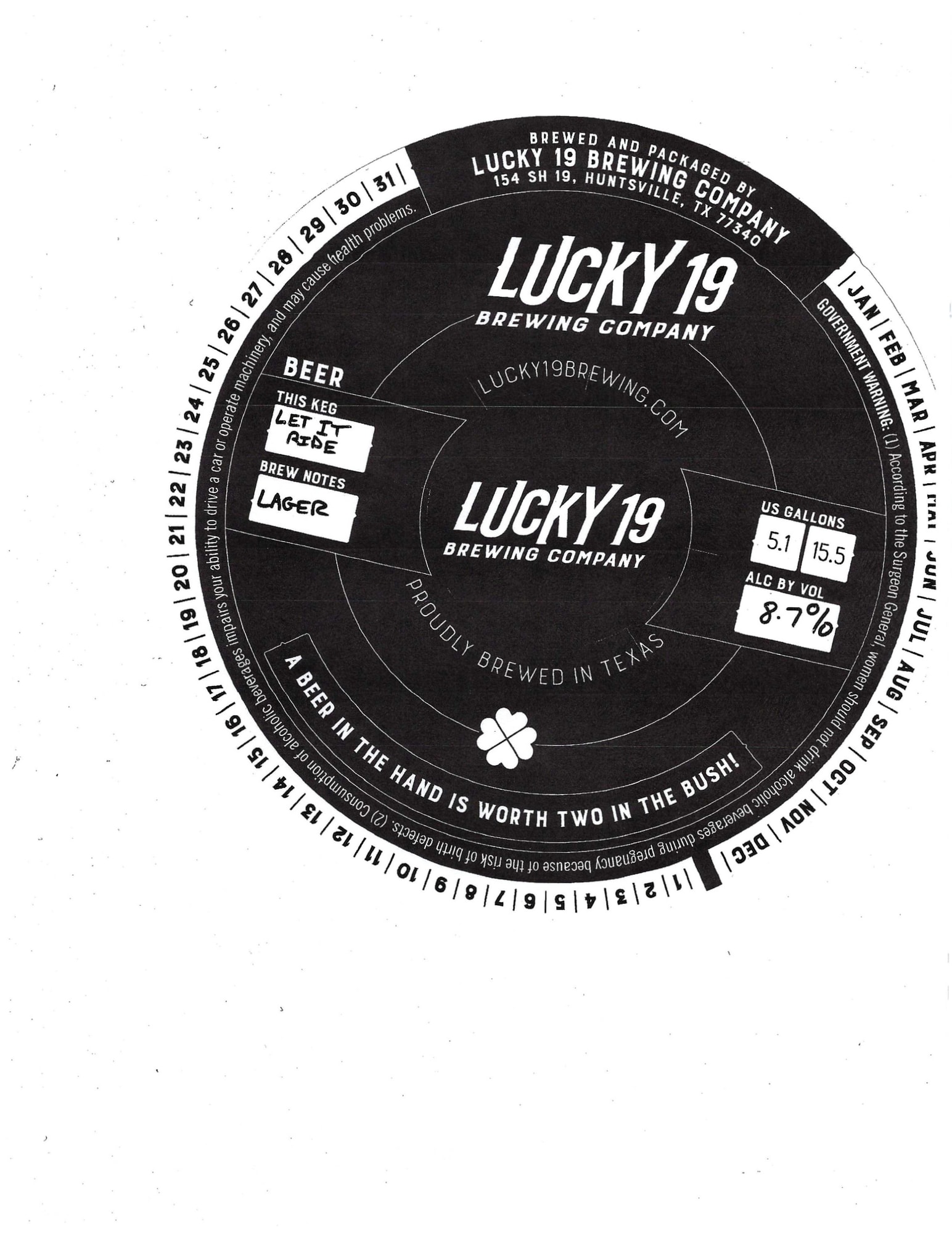 Let It Ride Lager by Lucky 19 Brewing Company - beer label