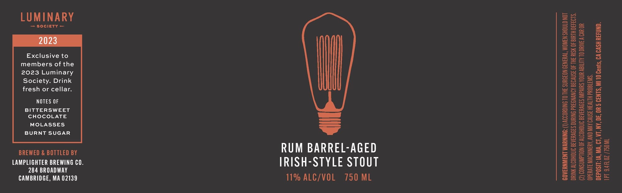 Luminary Society 2023 Rum Barrel-Aged Irish-Style Stout by Lamplighter Brewing Co. - beer label