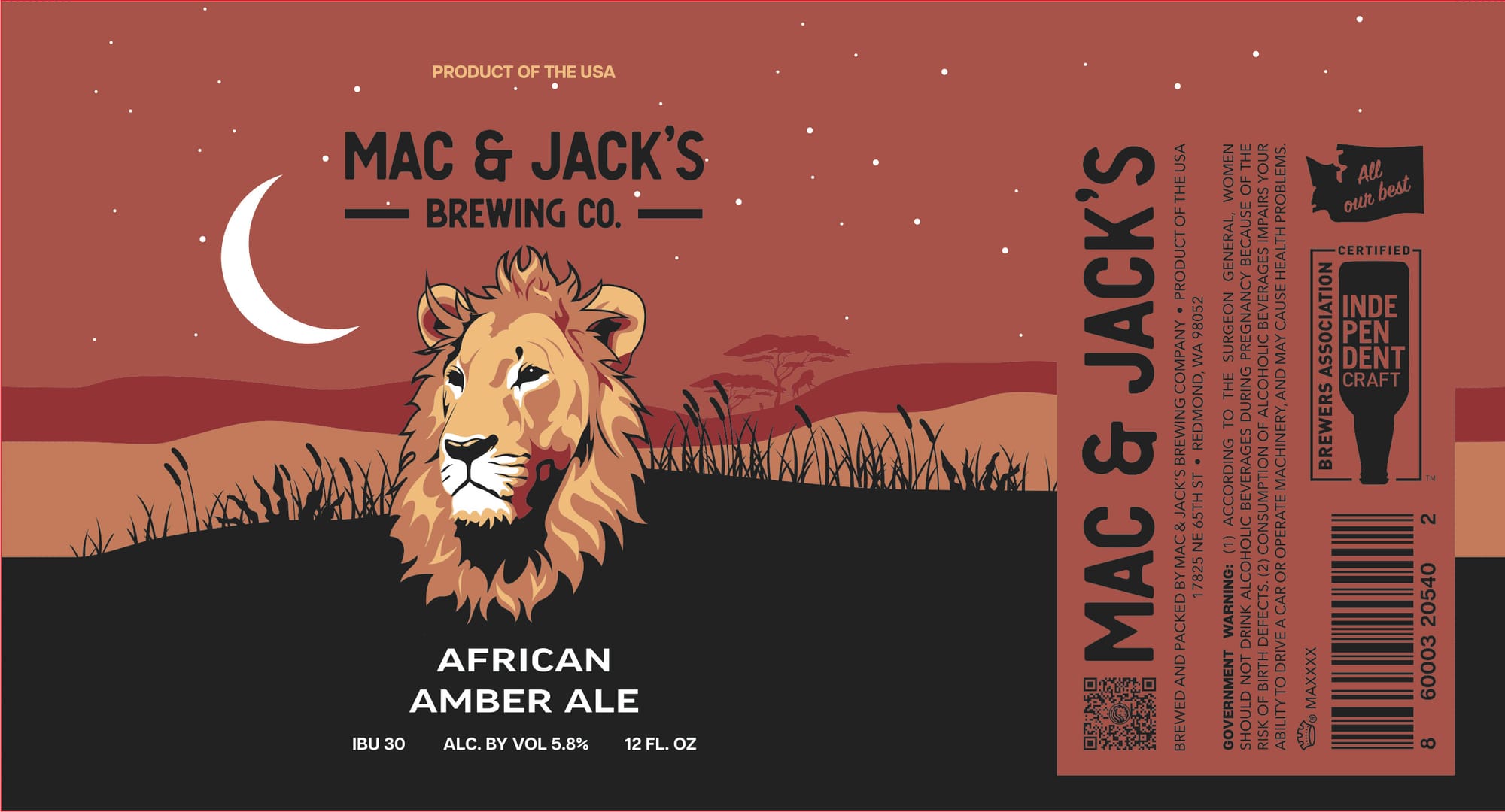 African Amber Ale by Mac & Jack’s Brewing Co. - beer label
