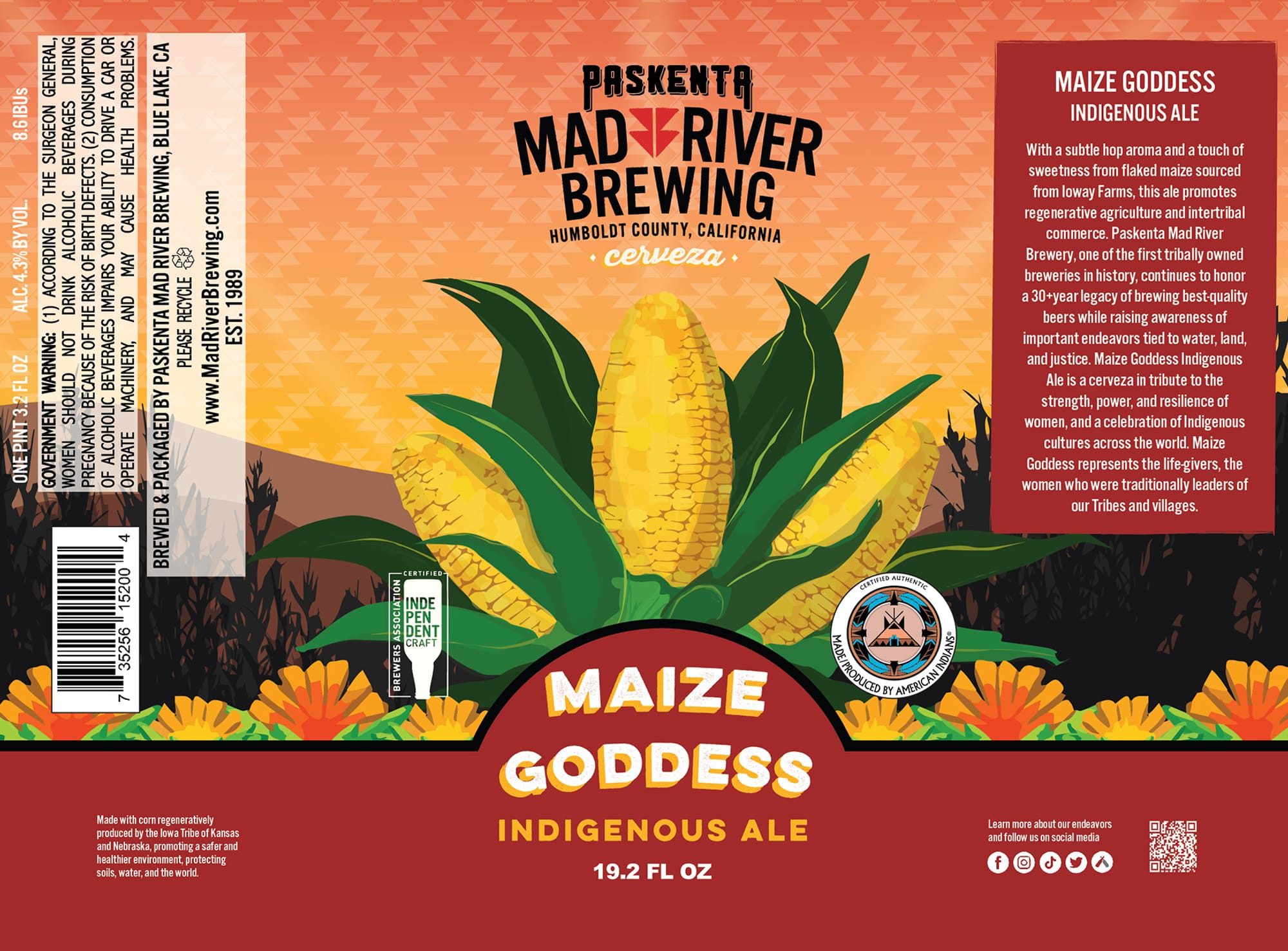 Maize Goddess Indigenous Ale by Mad River Brewing - beer label